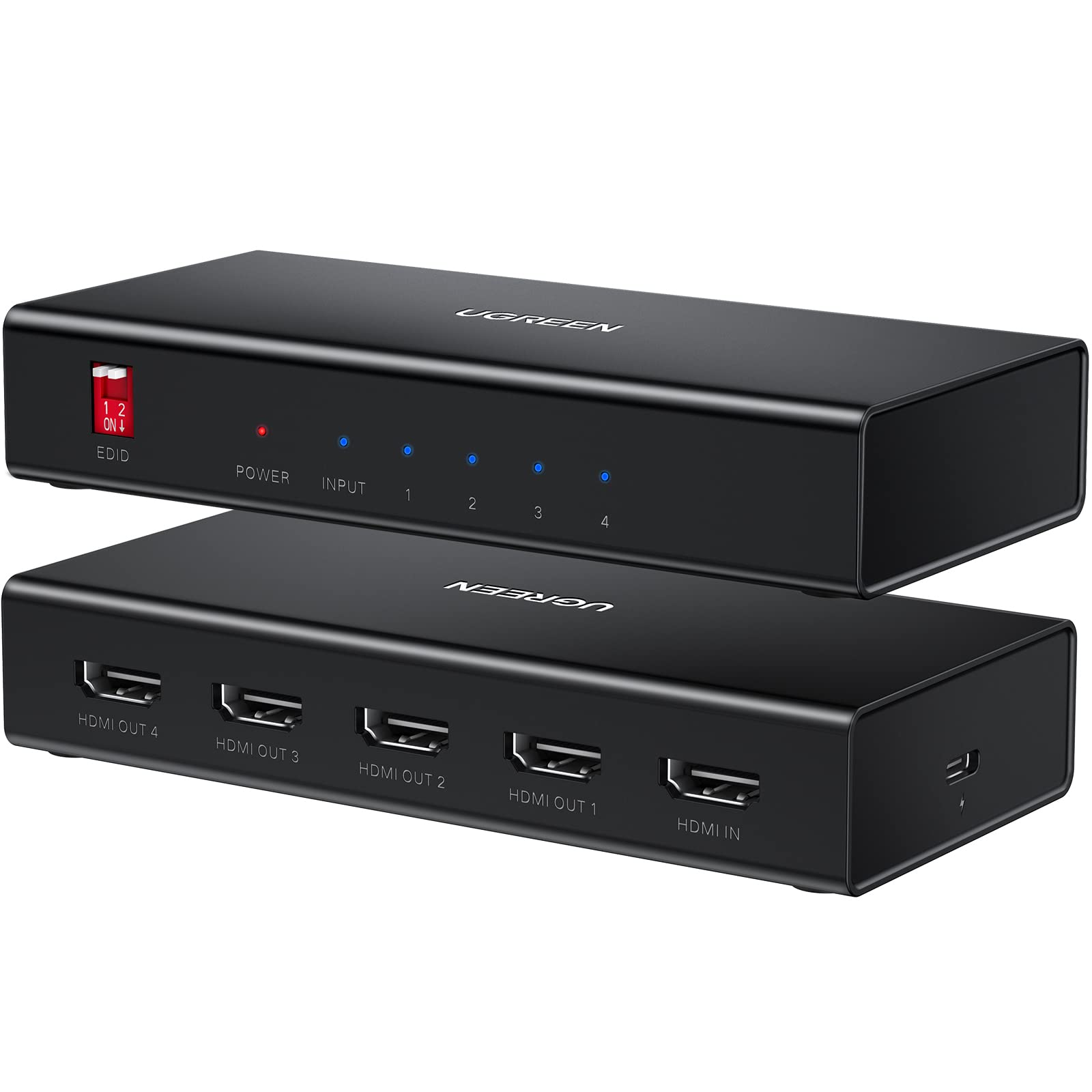 UGREEN HDMI Splitter 1 in 4 Out 4K@60Hz HDMI 2.0 Splitter 18 Gbps 1x4 Only Mirror Screen Support EDID HDCP 2.2/1.4 3D HDR Compat