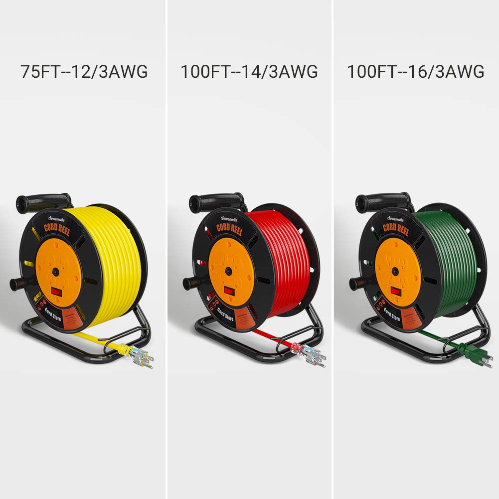 Dewenwils Extension Cord Storage Reel With 4 Grounded Outlets, Heavy Duty Open Cord Reel For 12/3,14/3,16/3 Gauge Power Cord, Ha