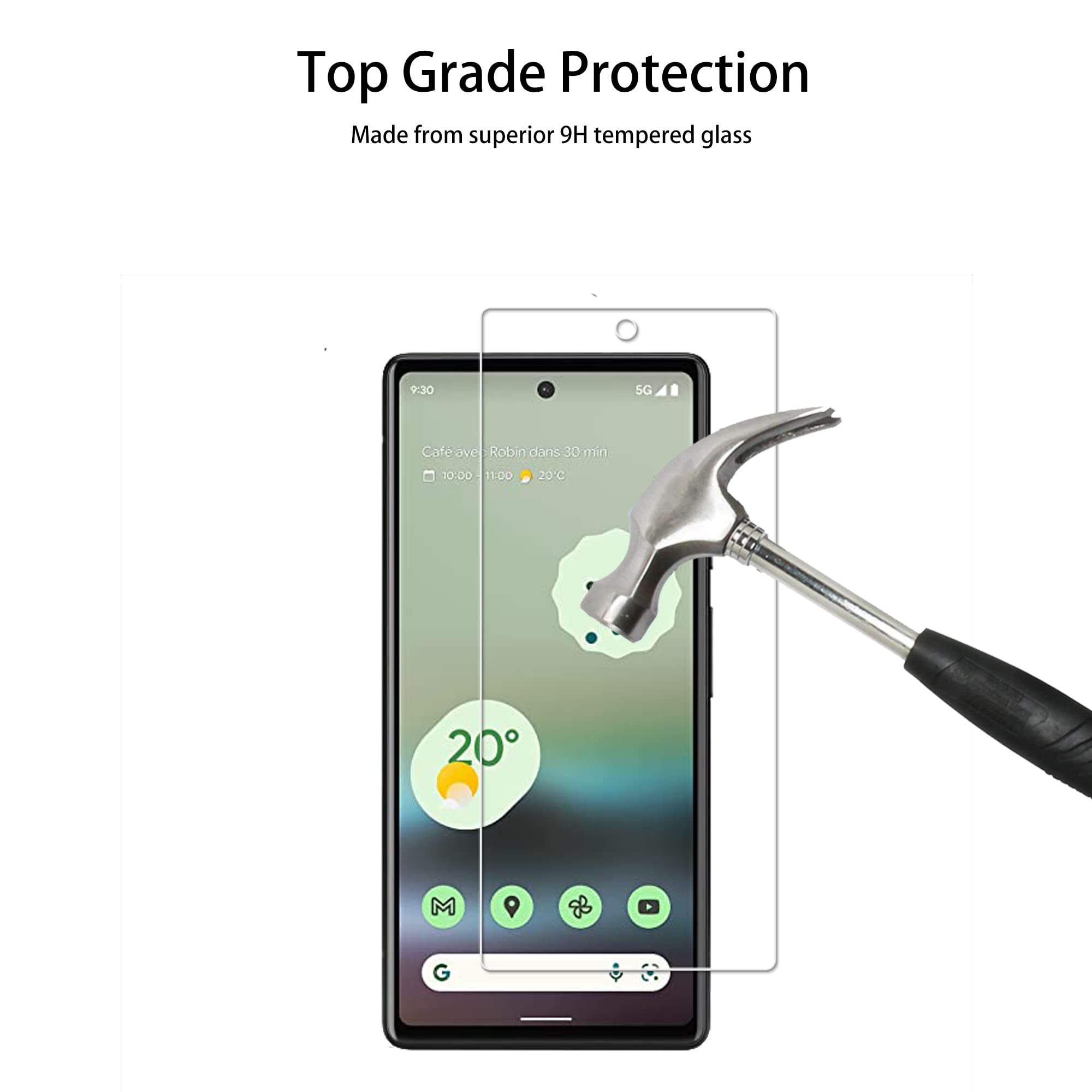 Hkkais Easy Alignment Frame Designed For Google Pixel 6A 5G Tempered Glass Screen Protector 2 Pack Camera Lens Protector Film 2