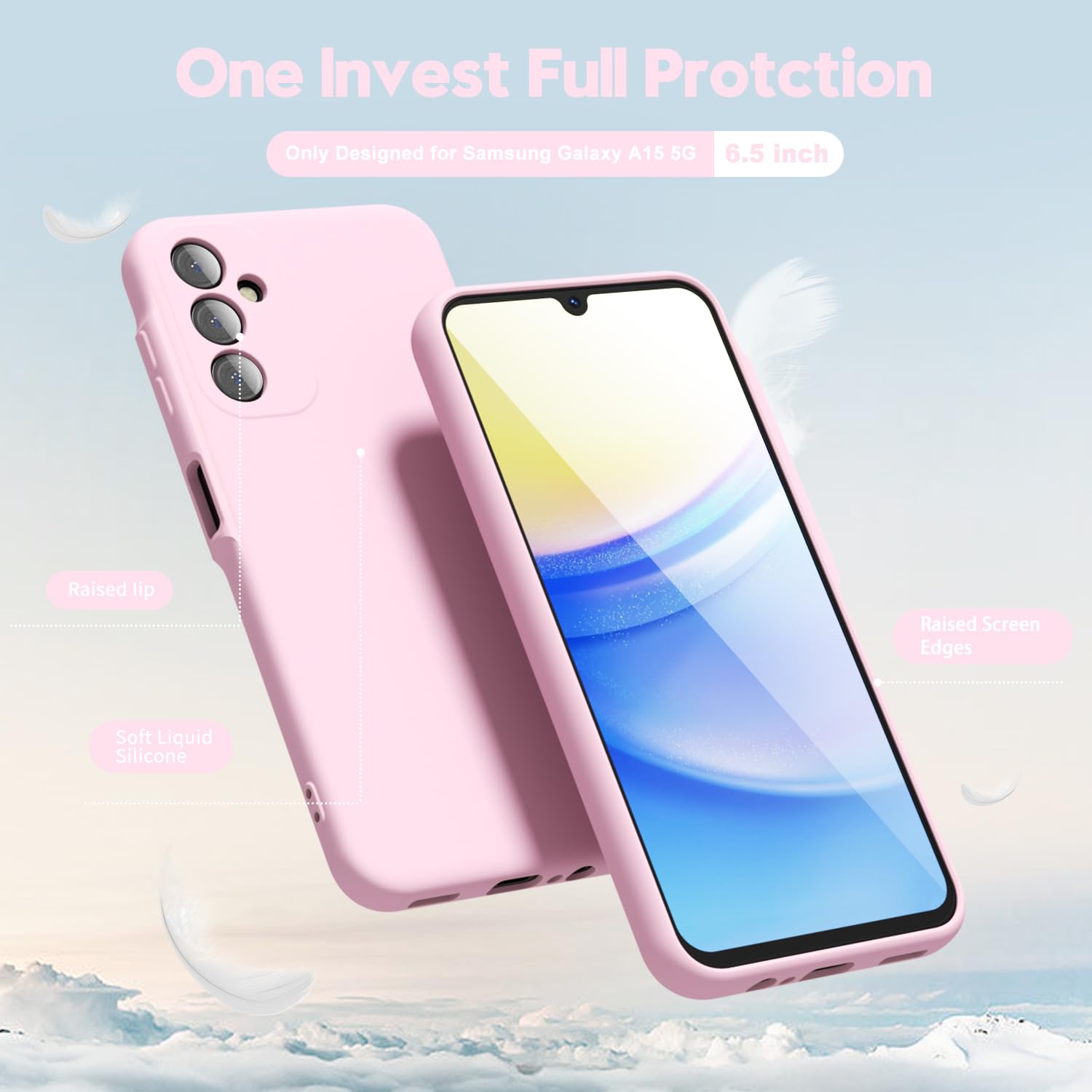 Oakxco For Samsung Galaxy A15 5G Case Liquid Silicone, Soft Rubber Gel Elegant Thin Slim Tpu Matte Smooth Case With Camera Lens