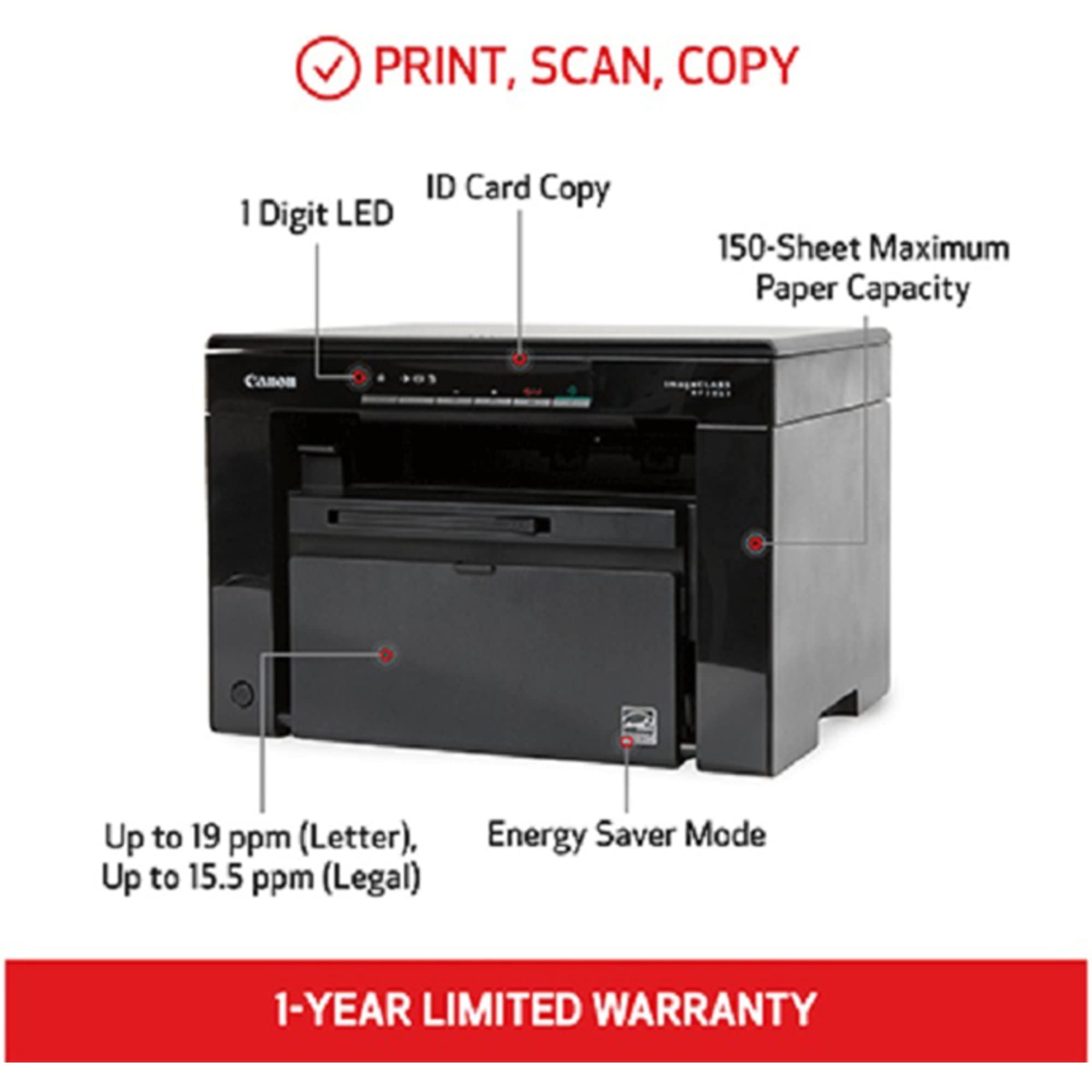 Canon Imageclass Mf3010 Vp - Wired Monochrome Multifunction Laser Printer With Scanner, Copier, Usb Cable Included, Up To 2,300