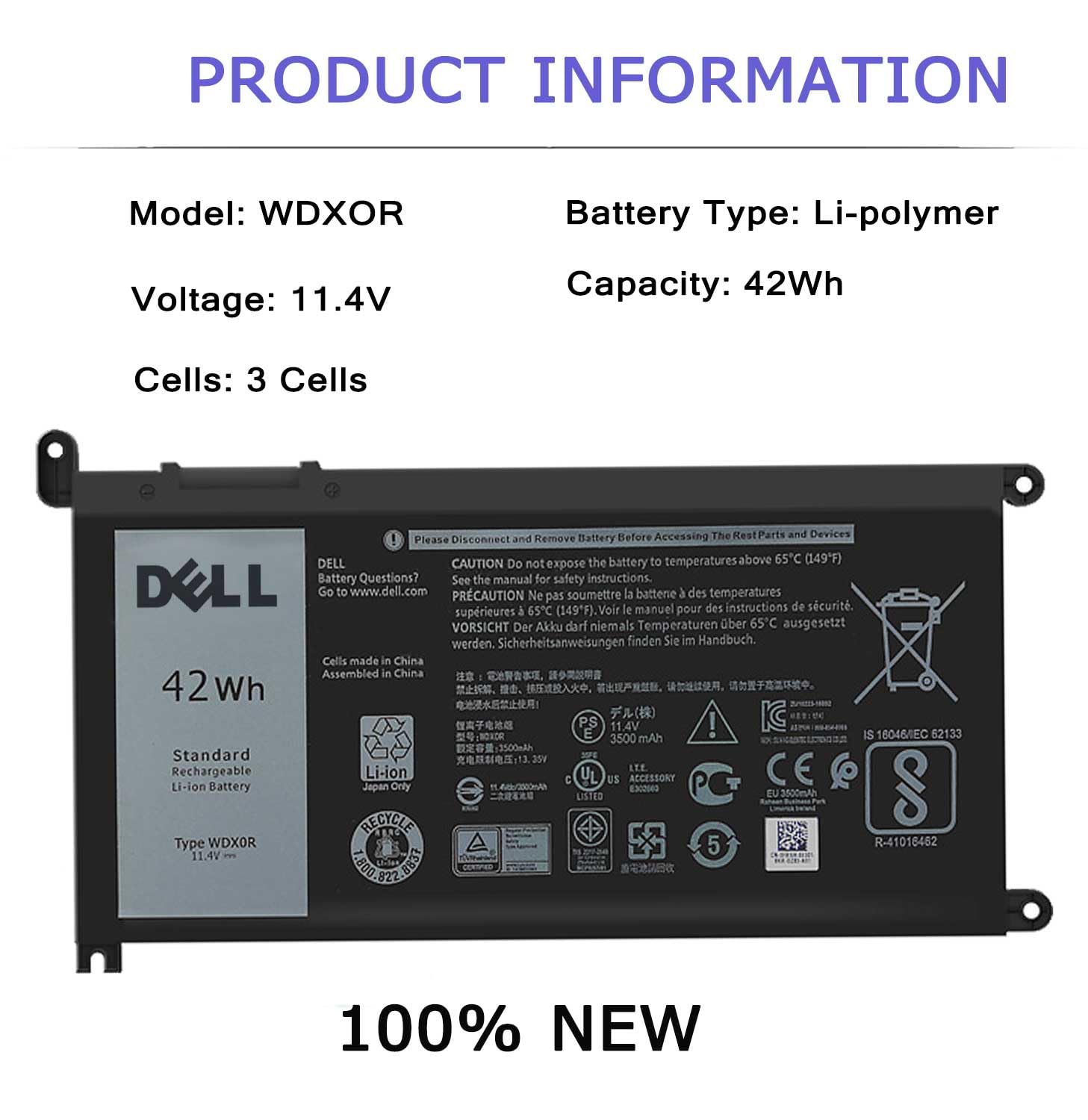 Dell Wdx0R Battery For Inspiron 15 7579 7573 7560 7569 7570 7580 5565 5567 5568 5570 5578 5579 5770 7586 13 7375 7368 7378 5368