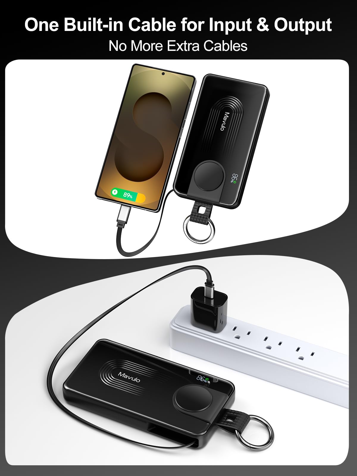 Mavulo 3-In-1 Portable Charger 10000Mah Power Bank For Samsung Galaxy Watch, Retractable Usb-C Cable, 20W Pd Fast Charging, Led