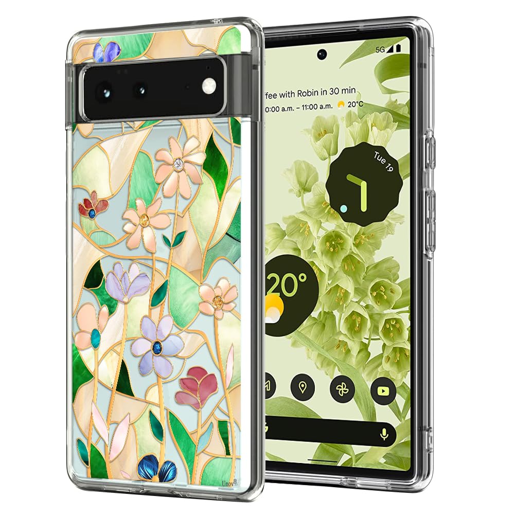 Unov Case for Pixel 6 Case Clear with Design Soft TPU Shock Absorption Slim Embossed Pattern Protective Back Cover 6.4 inch (Sta