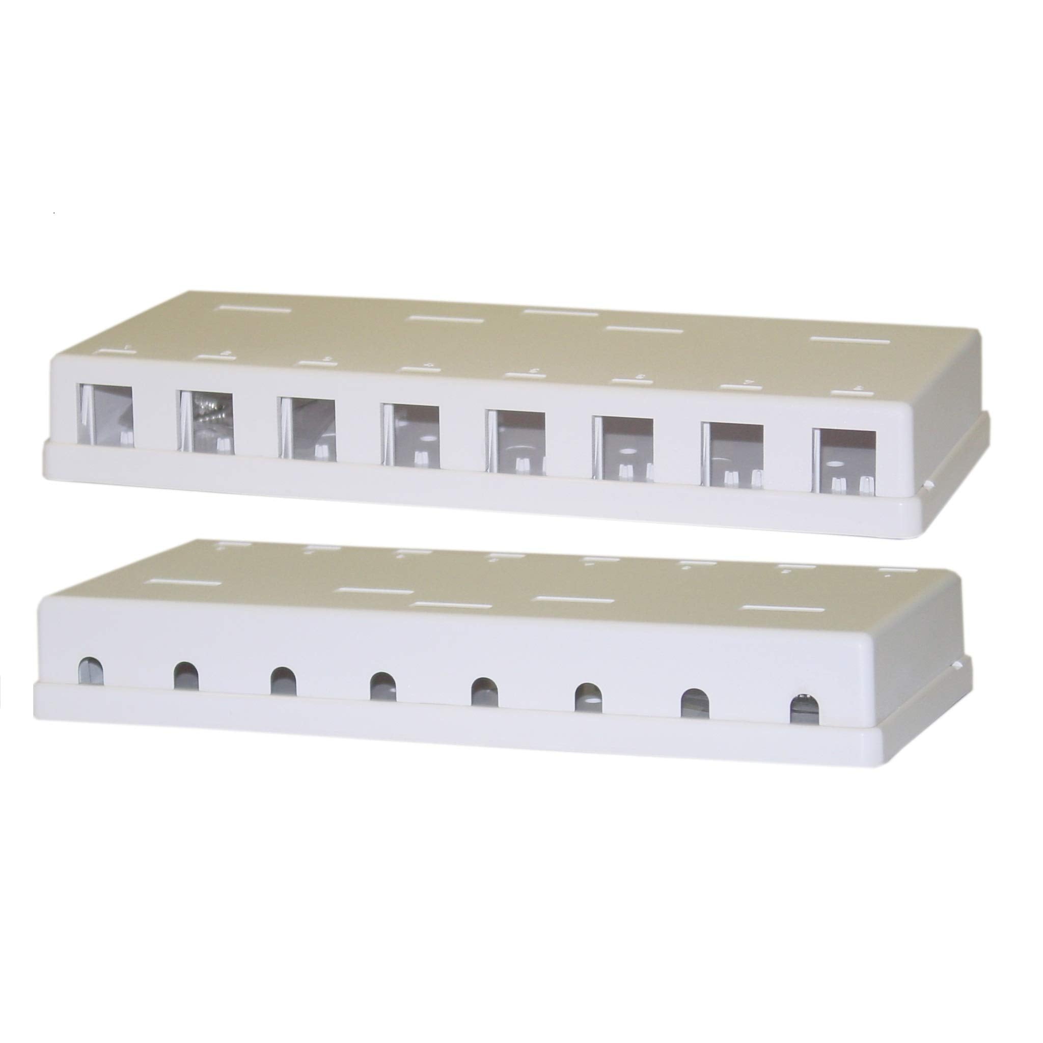 8 Port Keystone Jack Surface Mount Box, White, Surface Mount Box For Networking, Home Theatre, Security/Surveillance, Cablewhole
