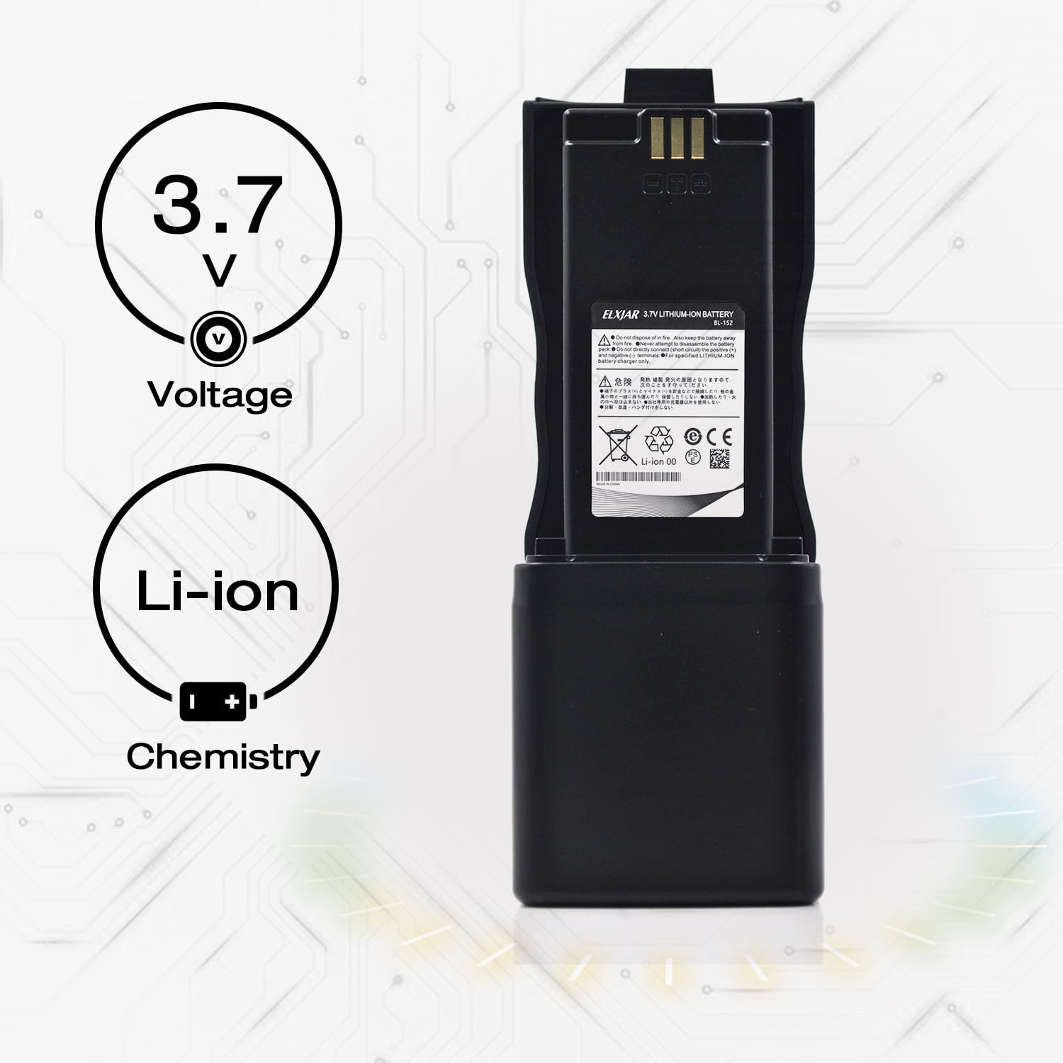 (2 Pack) 3.7V 12Ah Bl 152 Li Ion Extend Battery Large Capacity Replacement For Baofeng Ar 152 Tactical Walkie Talkie With Usb Ch