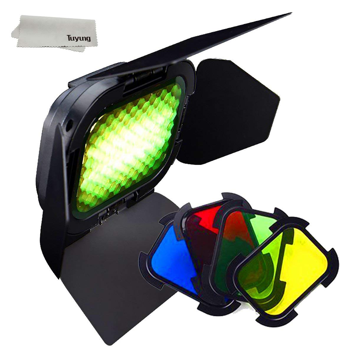 Godox Bd 07 Barn Door Compatible For Godox Ad200 Ad200Pro Pocket Speedlite Flash Head, With Detachable Honeycomb Grid And 4 Colo