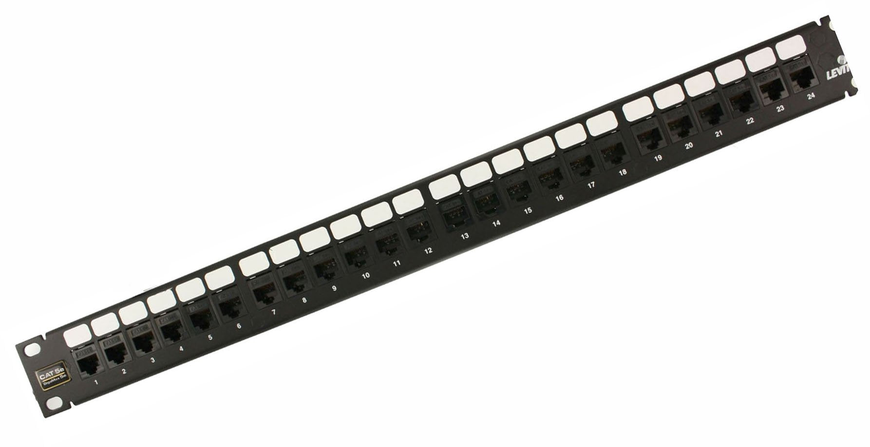 Leviton 5G270-U24 GigaMax 5E QuickPort Patch Panel, 24-Port, 1RU, Cat 5E, Cable Management Bar Included , Black