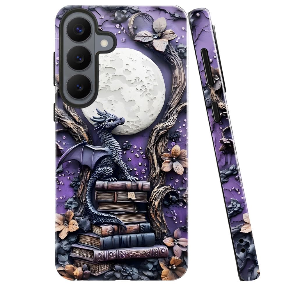 Case for Samsung Galaxy S26 Plus,Purple Dragon Book Moon Flower Phone Case Military-Grade Drop Protection Cover for Women Girl -