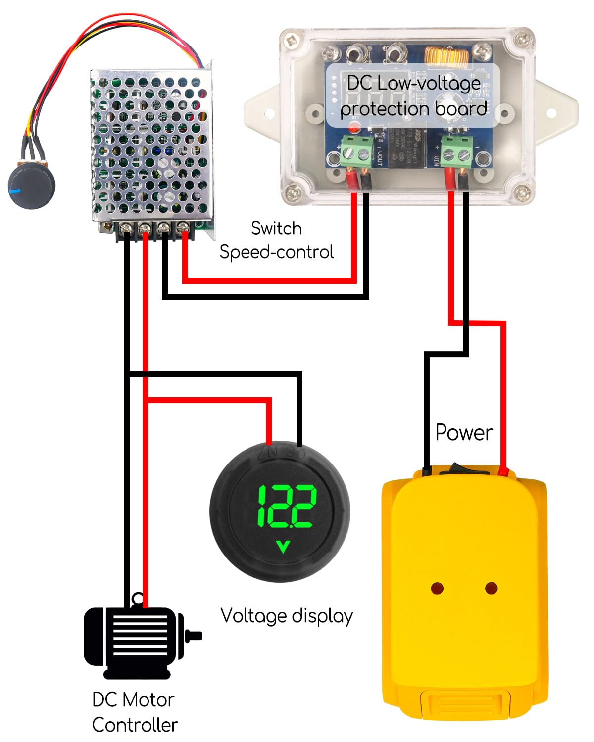 Power Wheel Battery Adapter Converter Kit Fit For Dewalt 18V 20V Battery, Speed Controller Kit, With Fuse And Wire Terminals & P