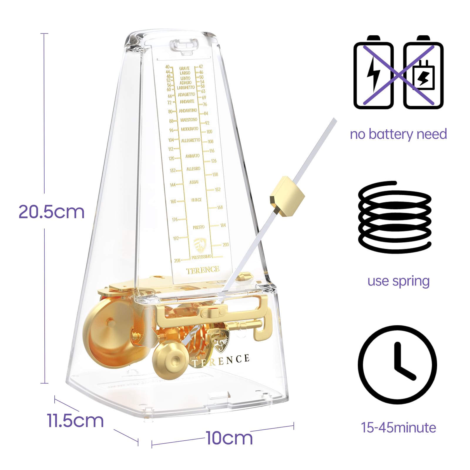 Terence Mechanical Metronome For Piano Guitar Violin Bass Drum And Other Musical Instruments Loud Sound And High Precision Track