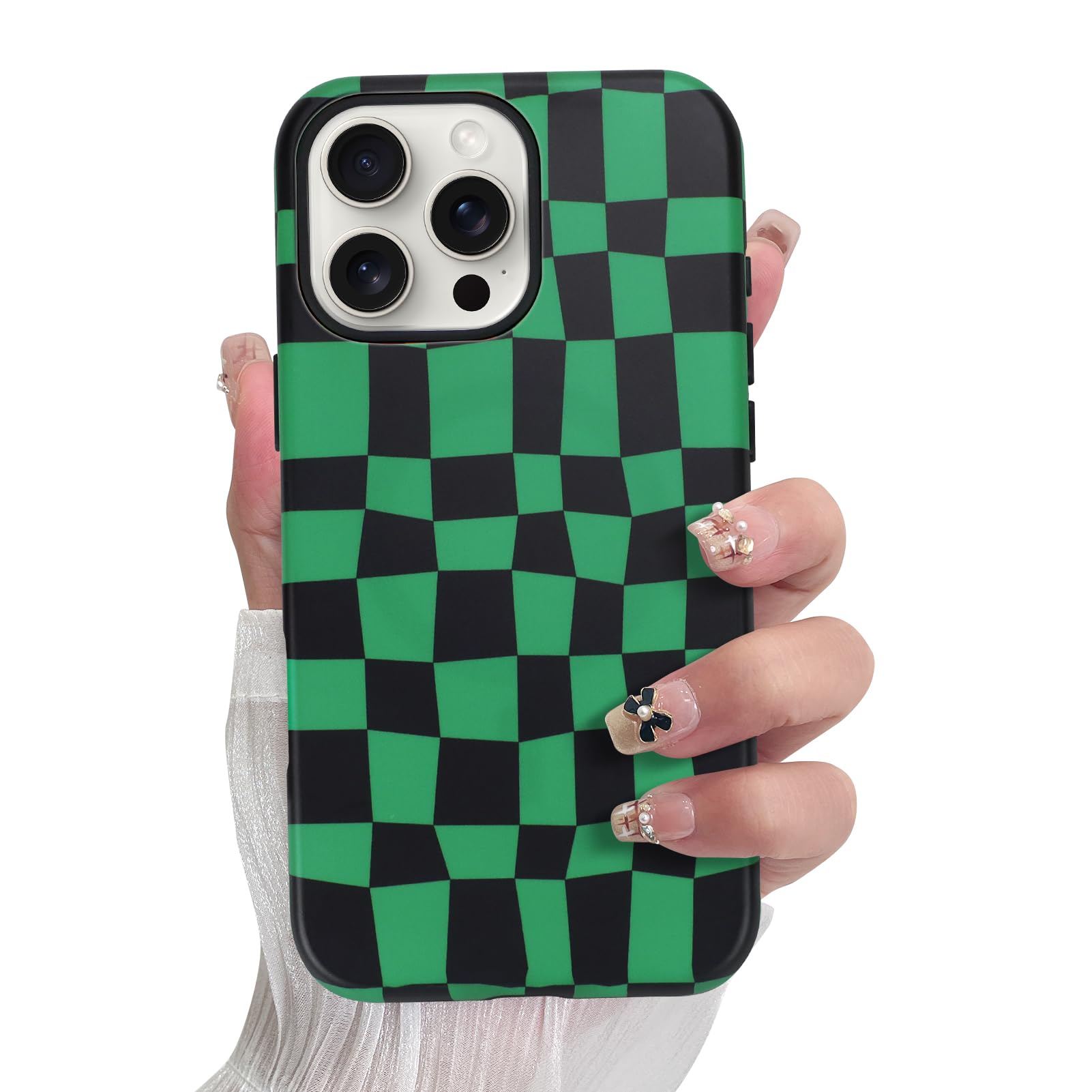 SOKAD Magnetic Checkered Phone Case for iPhone 16 Pro, Cute Plaid Grids Checkerboard Pattern Compatible with Magsafe Matte Prote