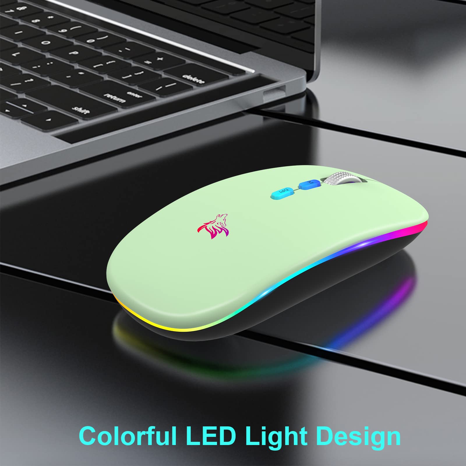 Hotlife Wireless Mouse Led Slim Rechargeable Bluetooth Mouse, Ergonomic Design Noiseless Mouse Portable Optical Mouse Silent Cli