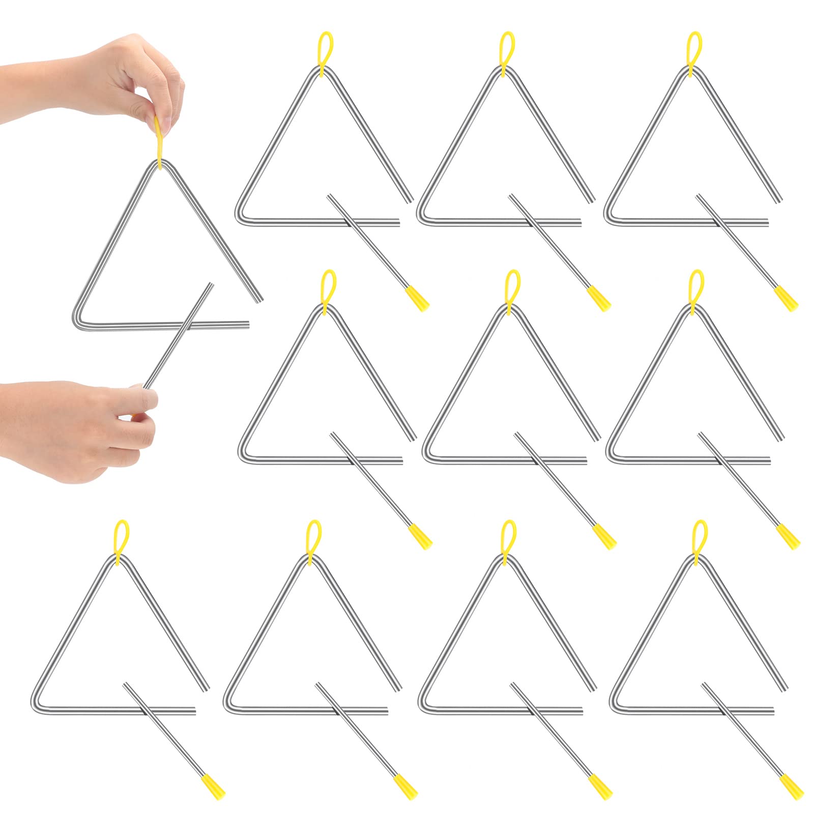 10 Pcs Musical Steel Triangle Percussion Instrument With Striker Rhythm Triangle Instrument Hand Percussion For Kids Adults(6 In