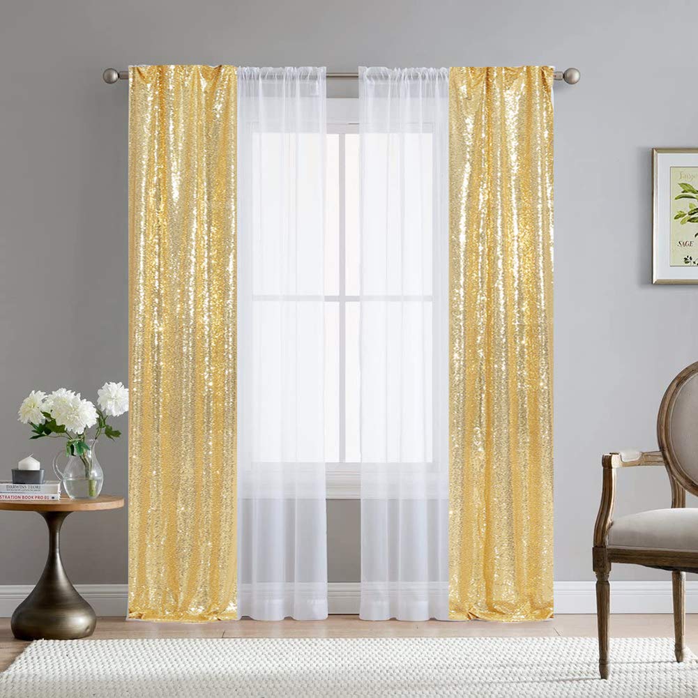 Squarepie Sequin Curtain 2 Panels 2Ft X 8Ft Gold Backdrop For Wedding Party Christmas