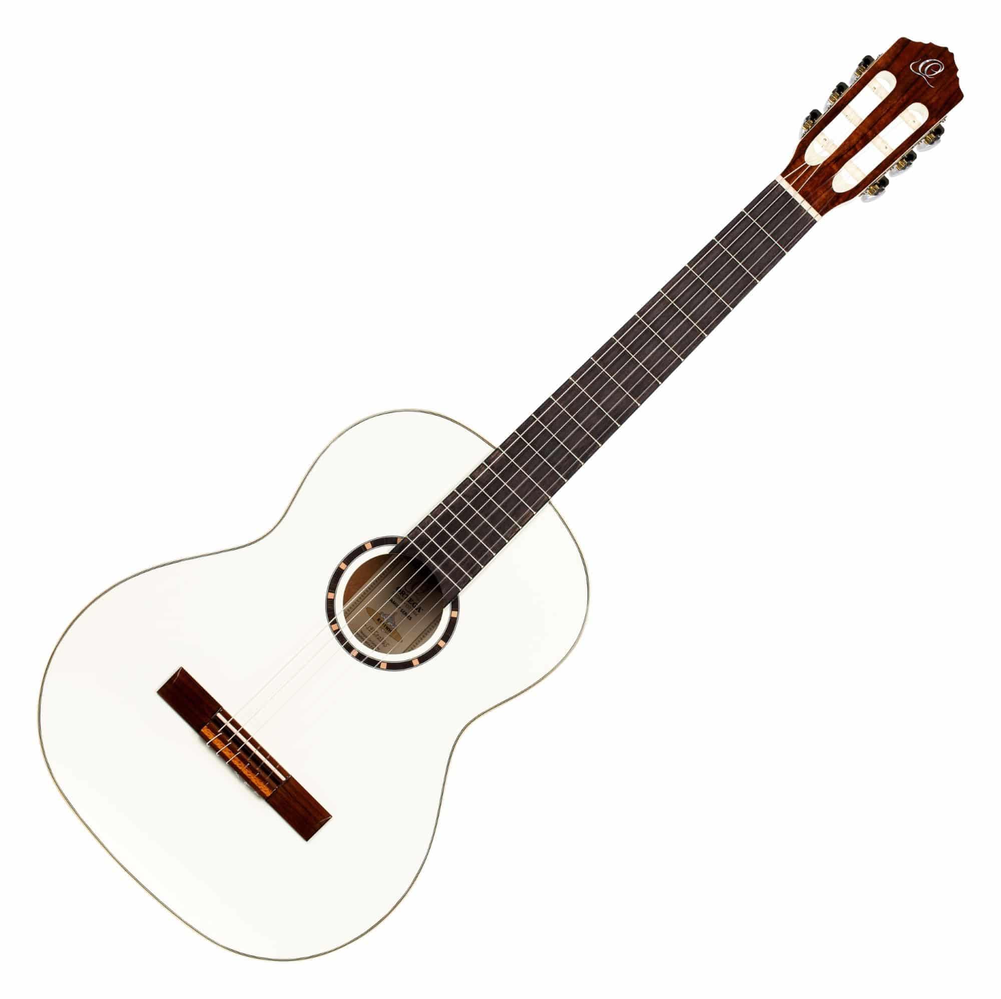 Ortega Guitars 6 Family Series Size Nylon String Classical Guitar w/Bag, Right, Spruce Top-White-Gloss, Full - Slim Neck (R121WH