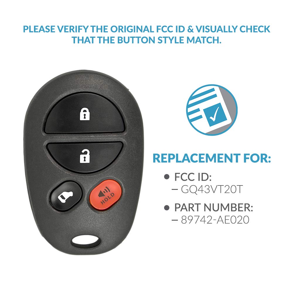 Keyless2Go Replacement For New Keyless Entry Remote Key Fob For Toyota Sienna With Fcc Id Gq43Vt20T