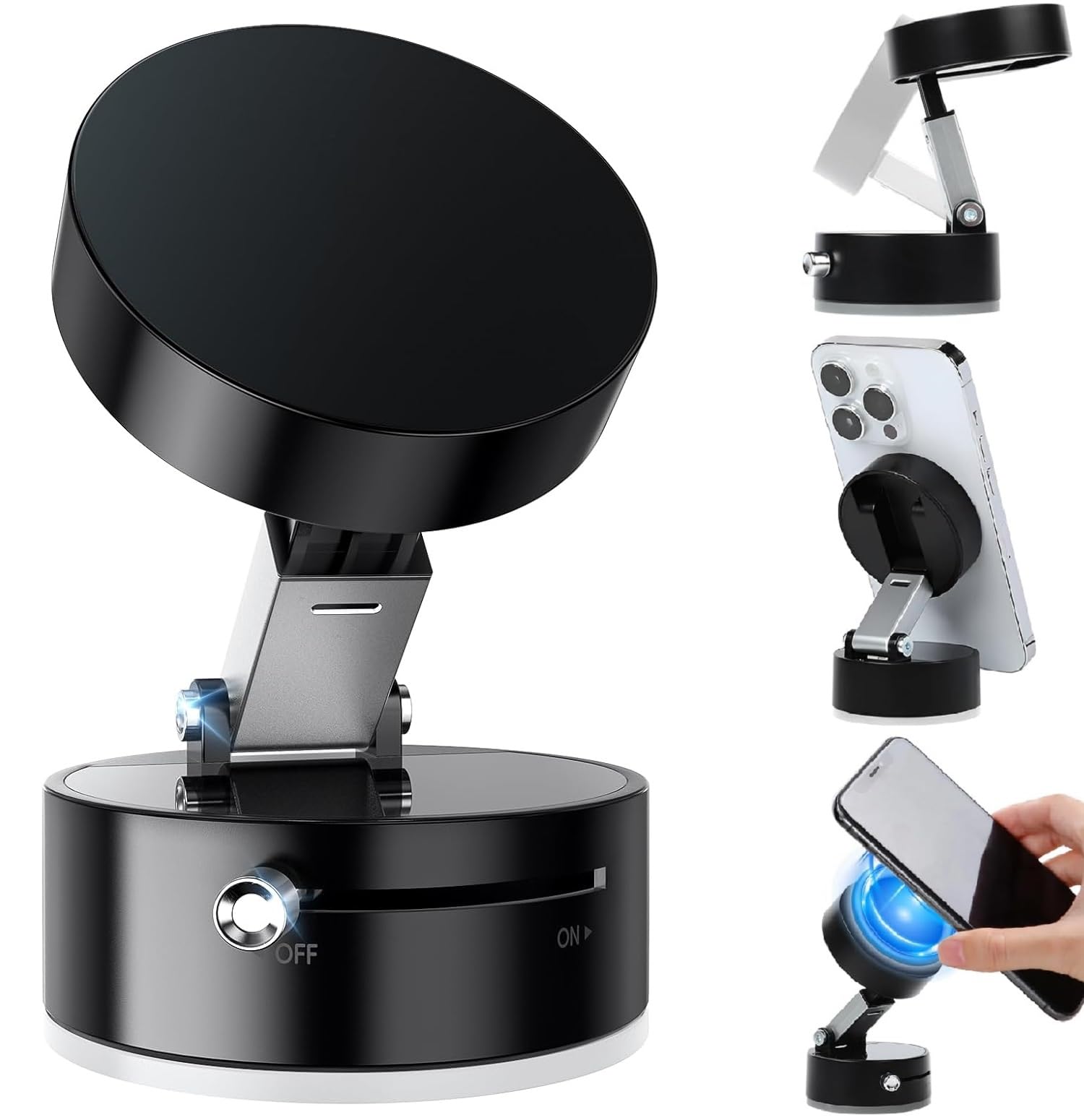 Vacuum Magnetic Suction Phone Holder, Car Suction Cup Phone Mount Stand, Foldable & Retractable Magnetic Holder For Car/Gym/Mirr