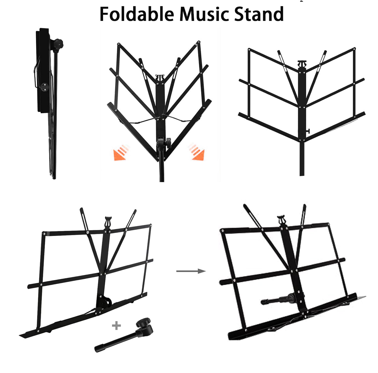 Eastrock Folding Music Sheet Stand 2 In 1 Dual Use Portable Music Stand Lightweight With Carrying Bag, Metal Music Stand Foldabl