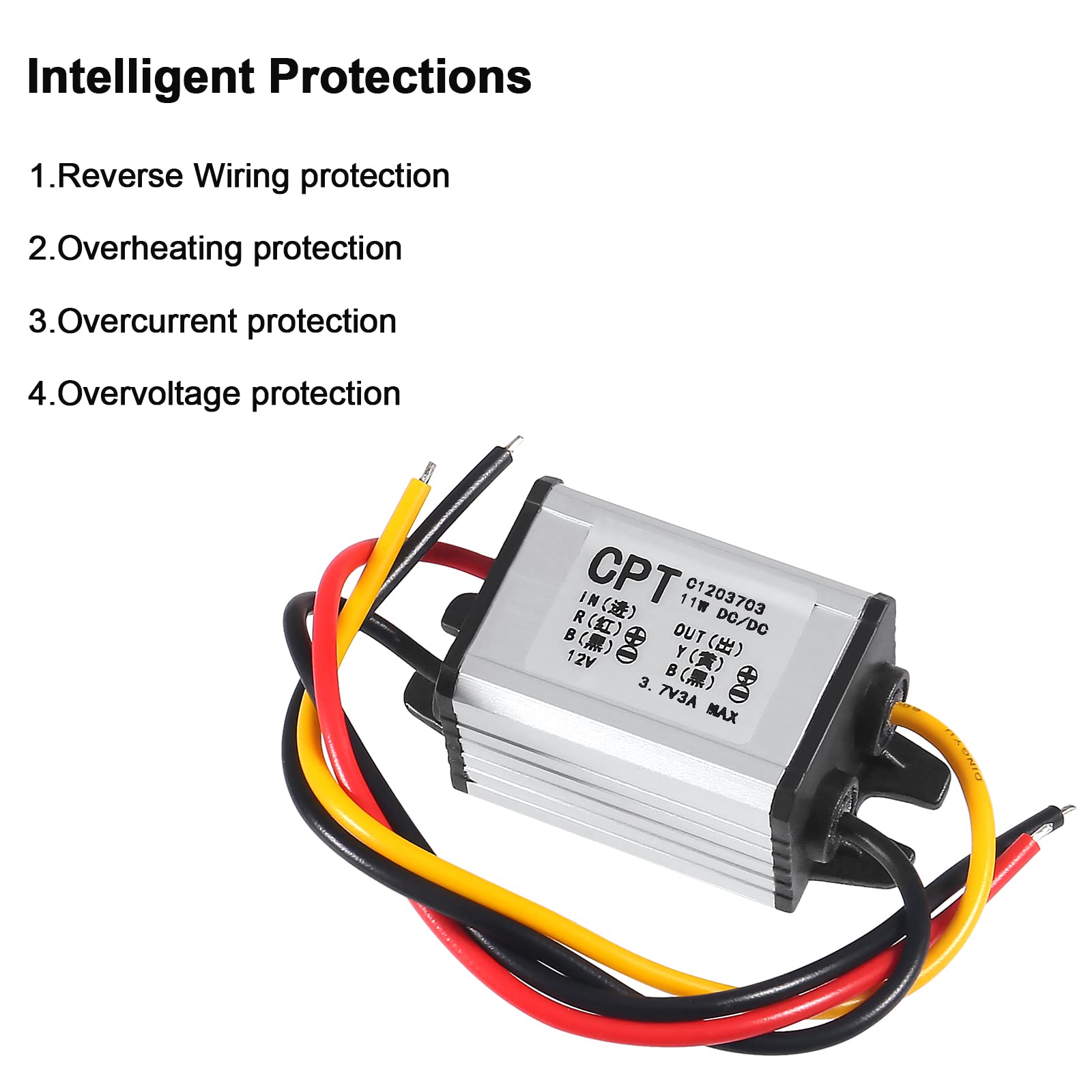 2Pcs 12V To 3.7V Converter Dc Step Down Buck Voltage Regulator Power Supply Transformer Module 3A 11W Waterproof Car Power Conve