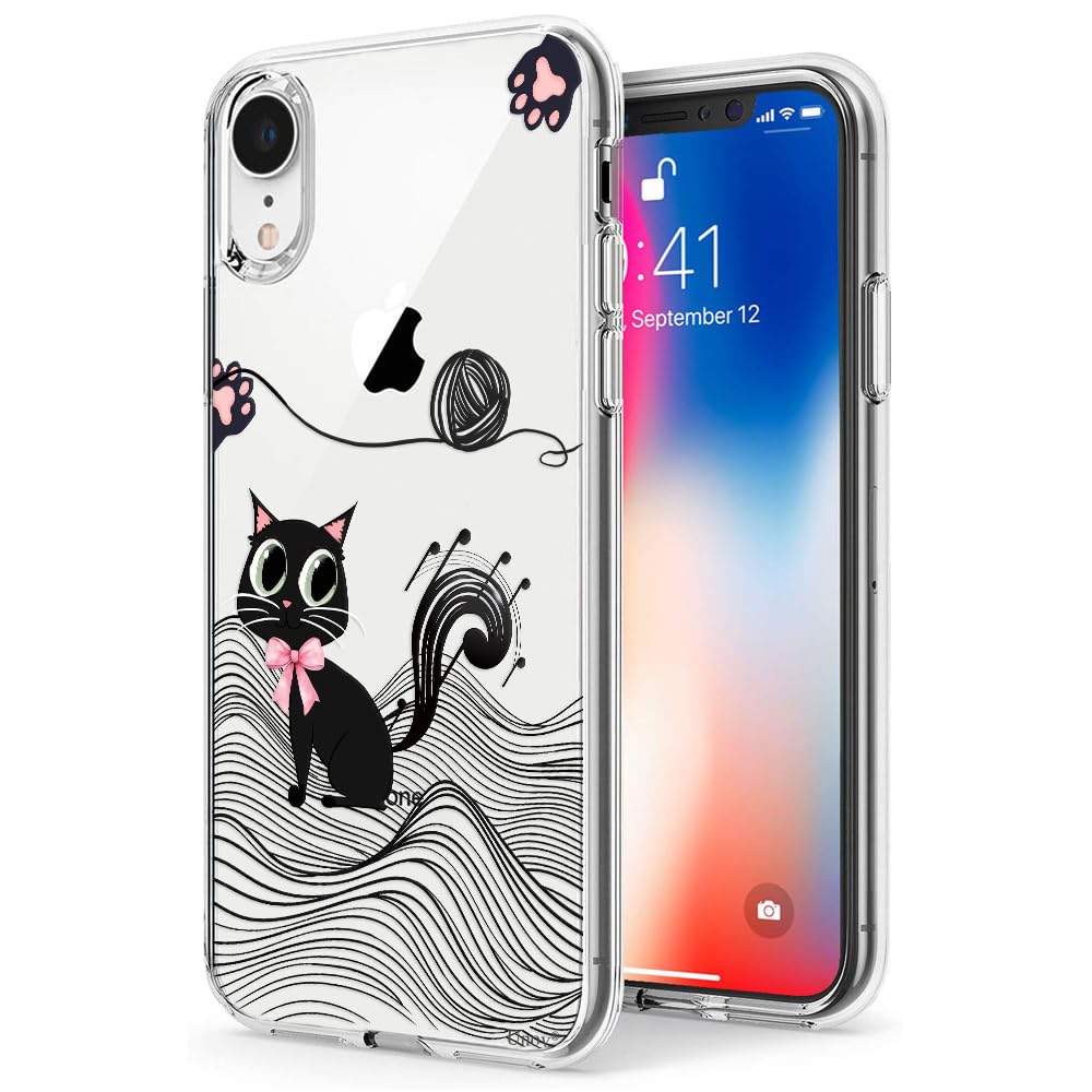 Unov for iPhone XR Case, Clear with Design, Slim Fit Good Grip, Embossed Phone Case, Shockproof Protective Cover, Raised Camera 