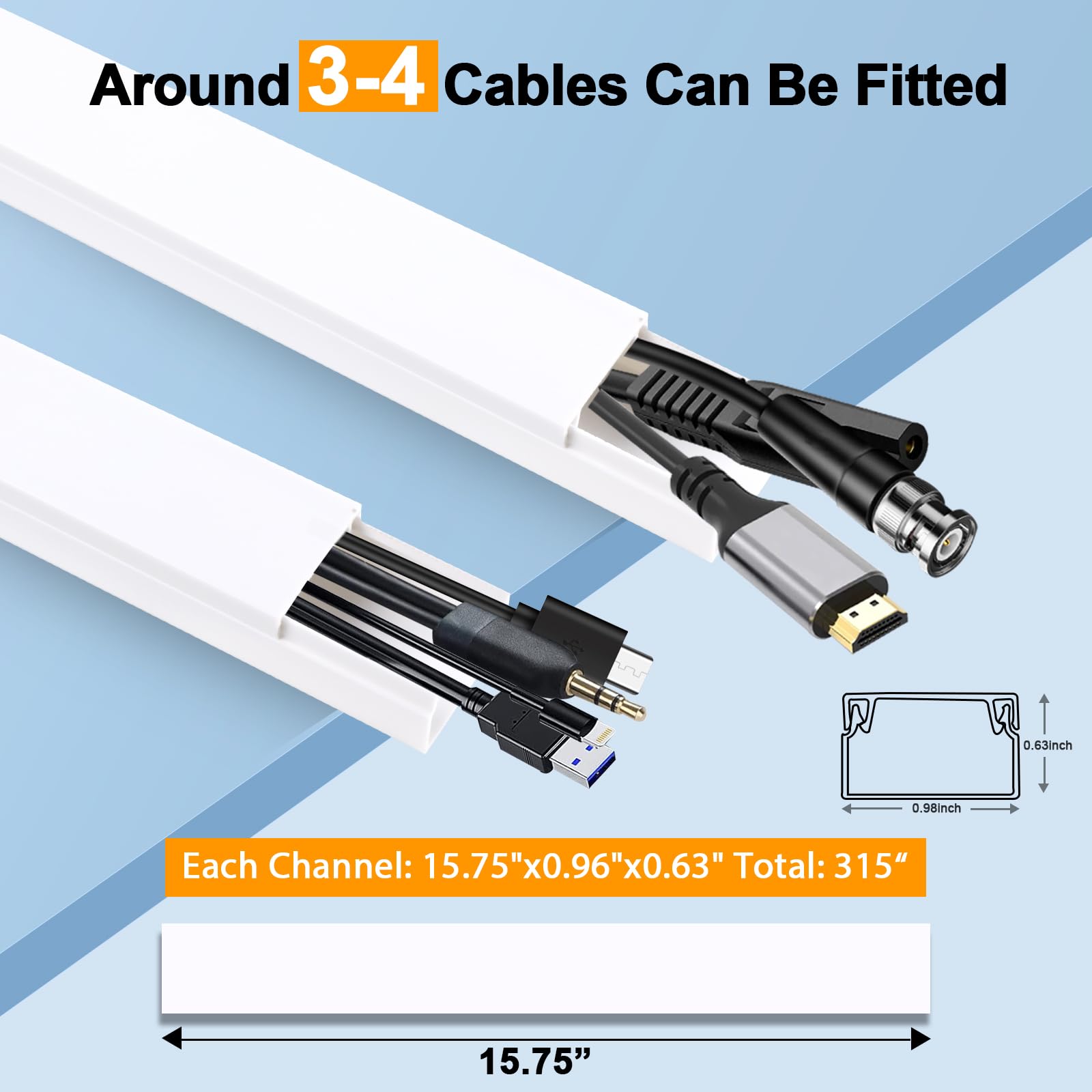 Cord Hider, Razcc 315 Inch Cable Cover Raceway Kit For Cable Management, Wire Covers For Cords, Cord Covers For Wires On Wall, S