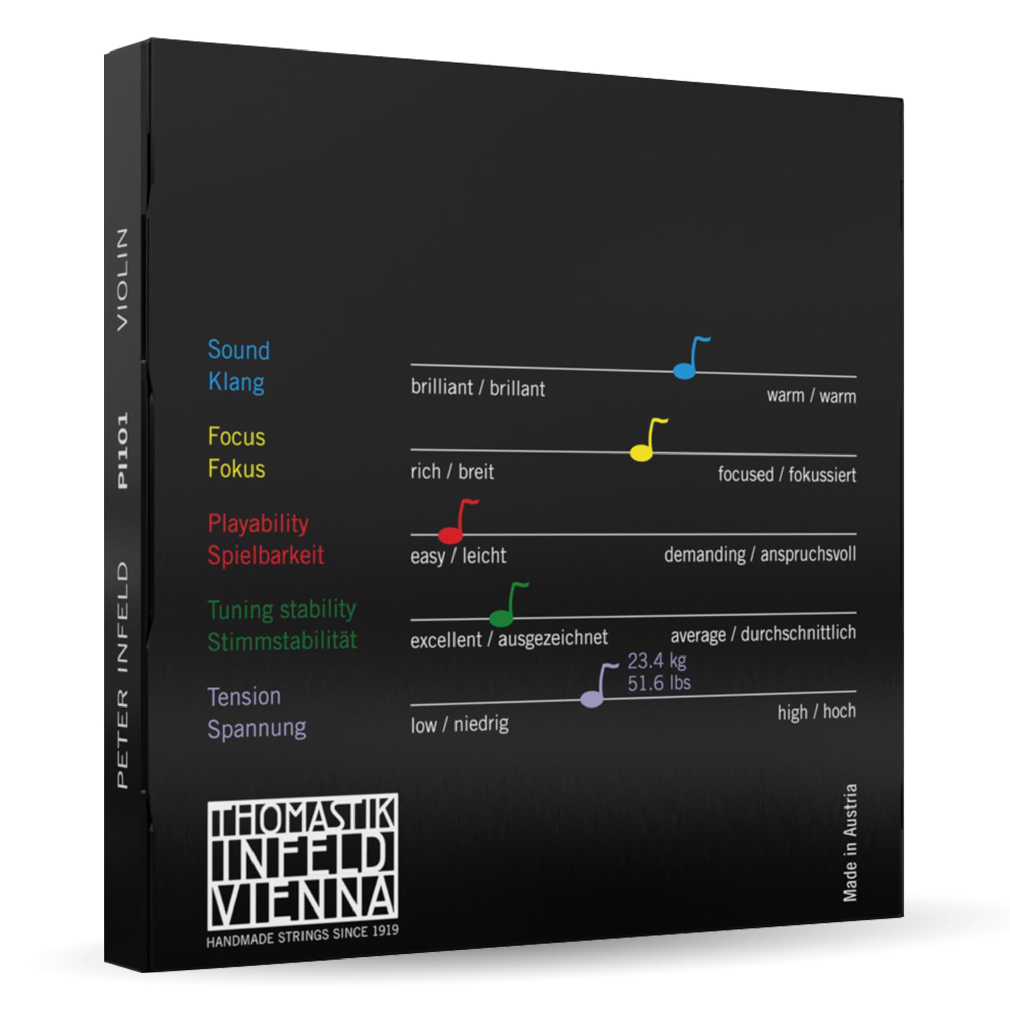 Thomastik Infeld Peter Infeld Violin Strings 4/4 Full Set With Platinum E   Synthetic Core 4/4 Violin Strings Including Platinum