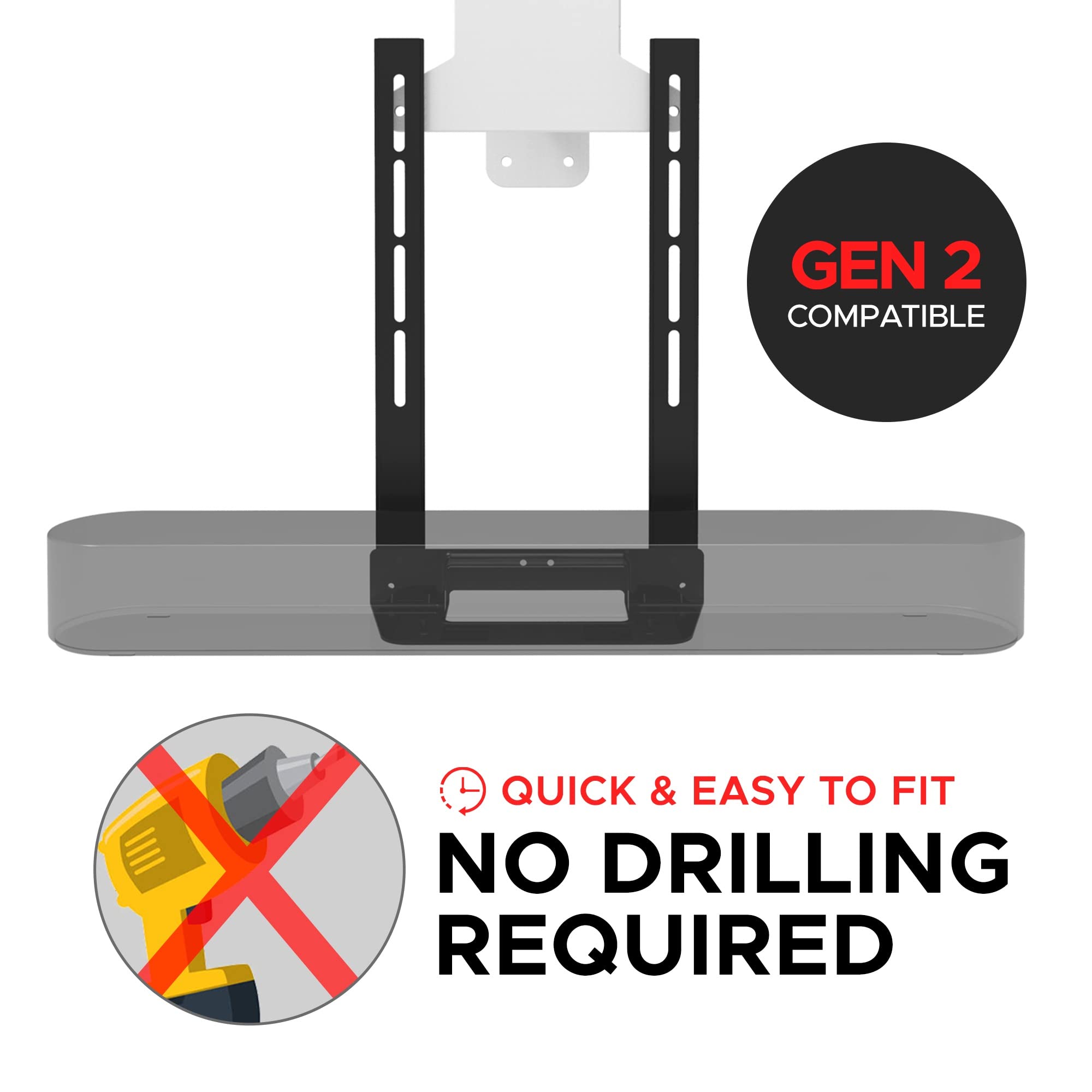 Soundbass Beam Tv Mount, Compatible With Generation 1 & 2 Sonos Beam Mounting Bracket For Tv, Black, Full Hardware Kit Included,