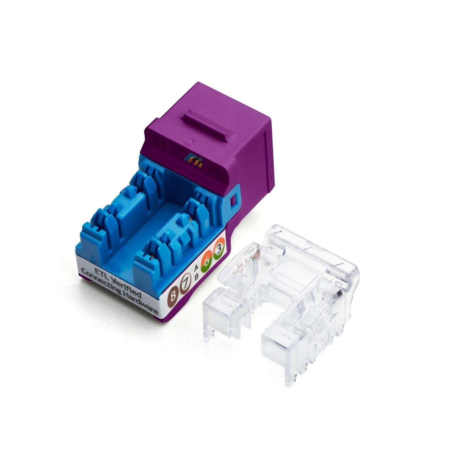 Truecable Cat5E Keystone Jack, Unshielded (Utp), 90 Degree Punch Down, Poe++ (4Ppoe) 100W, Ul Listed, Etl Verified, Ansi/Tia Certified, Modular Rj45 Female, Purple, 48 Pack