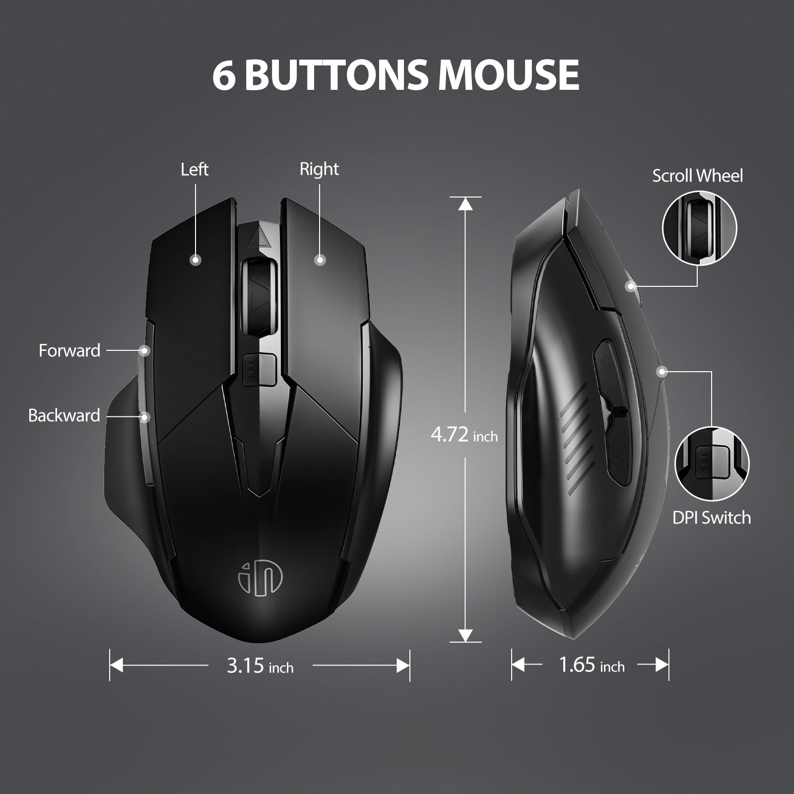 Inphic Wireless Mouse 700Mah Large Ergonomic Rechargeable 2.4G Optical Pc Laptop Cordless Mice With Usb Nano Receiver, For Windo