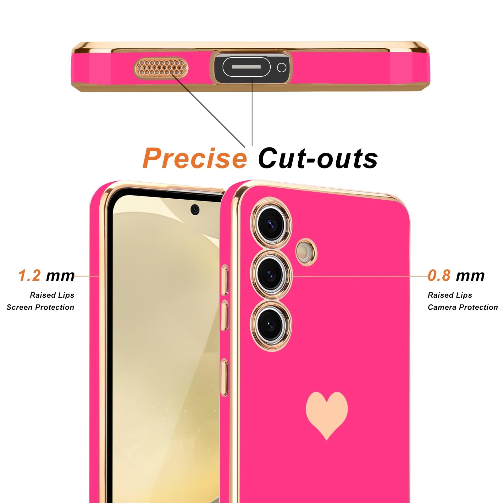 Teageo For Samsung Galaxy S24 5G Case For Women Girl Cute Love Heart Luxury Bling Soft Back Cover Raised Full Camera Protection