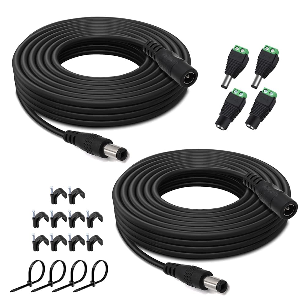 Hayeastdor 2Pcs 33Ft(10M) 12V Dc Power Extension Cable With Power Jack Adapter Connectors(2 X Male + 2 X Female) 5.5Mm X 2.1Mm D