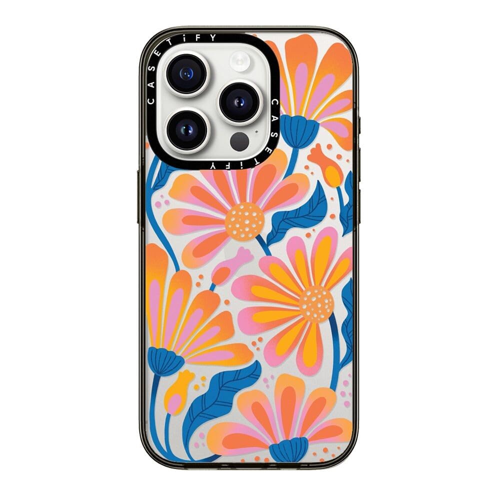 Casetify Compact Case For Iphone 15 Pro [2X Military Grade Drop Tested / 4Ft Drop Protection]   Lazy Daisy   Clear Black