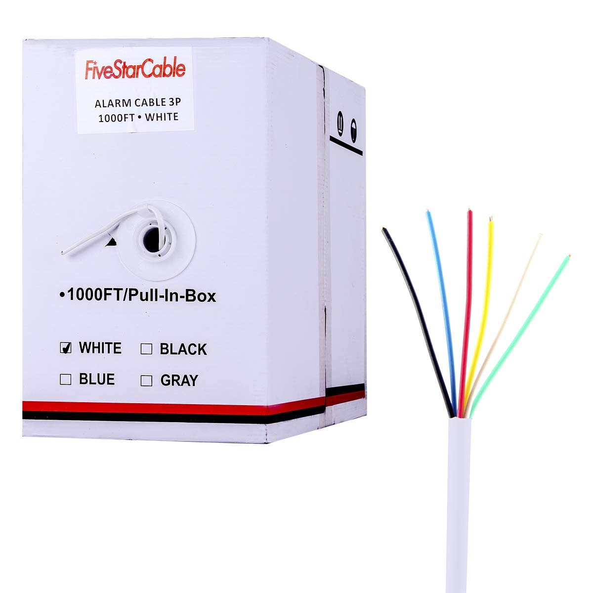 Fivestarcable 22 6 1000 Ft 22 Awg 6 Conductors Alarm Security Wire 22/6 22 6 Security Cable Alarm Audio Power Bulk Cable White