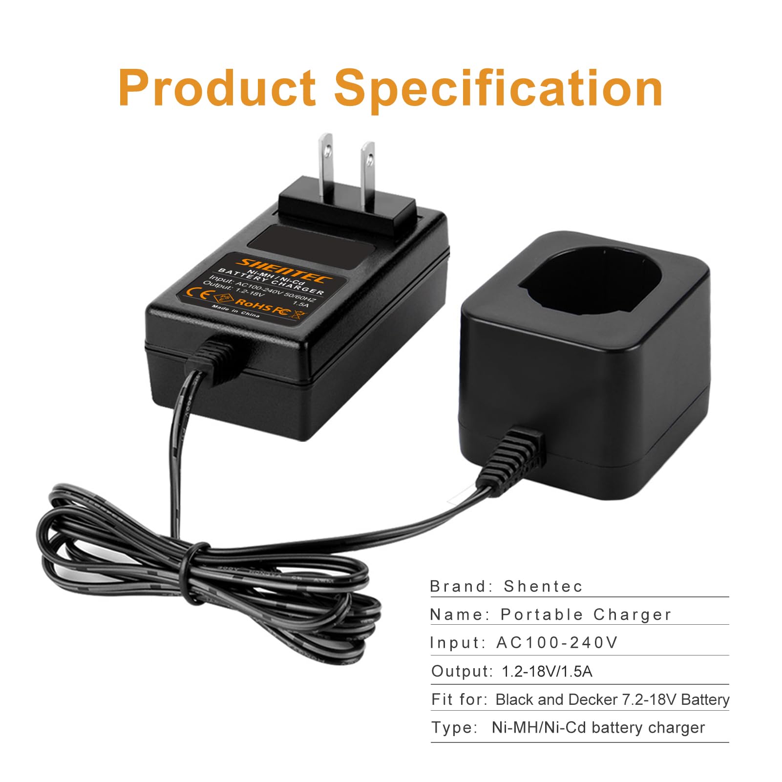 Shentec 7.2V 18V Battery Charger Compatible With Black And Decker Ps120 Ps130 Ps140 Ni Mh/Ni Cd Pod Style Batteries