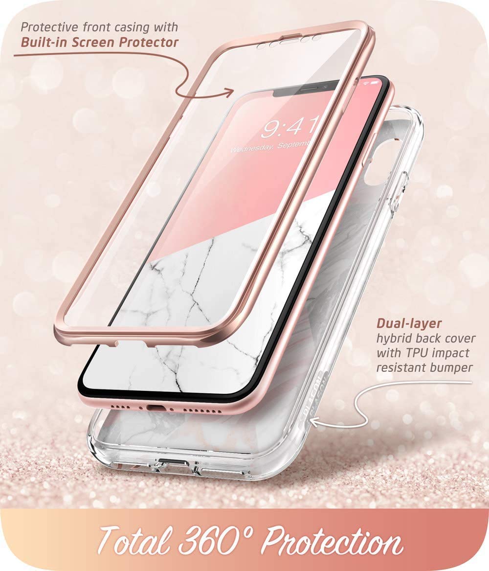 I-Blason Cosmo Full-Body Bumper Case With Built-In Screen Protector For Iphone Xr 2018 Release, Pink Marble, 6.1