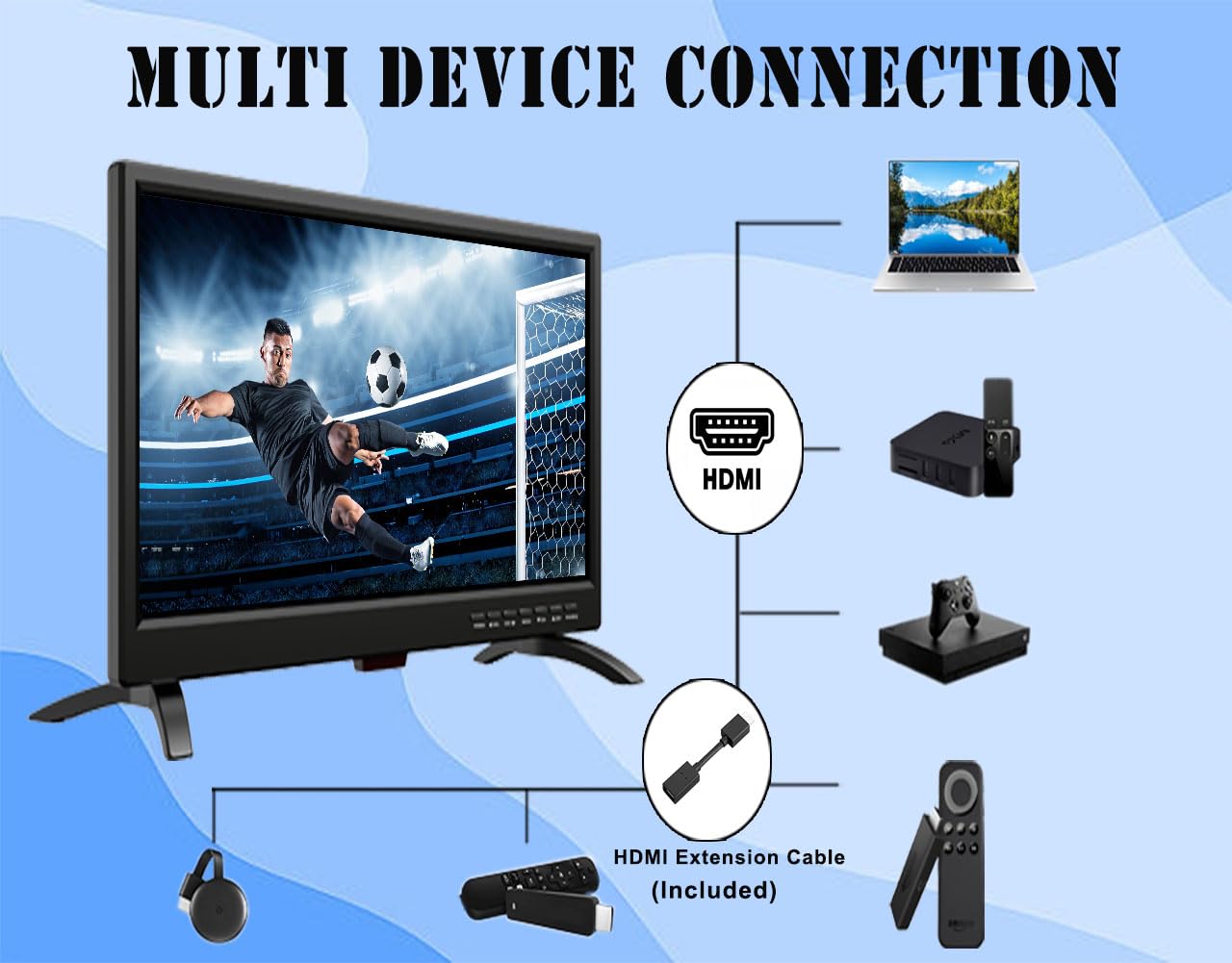 Feihe 19 Inch Tv, Fhd Led Flat Screen Tv 1080P Ips Display W/Digital Dual Tuners Atsc/Hdmi/Vga/Av/Usb, 12 Volt Rv Tv Built In Du
