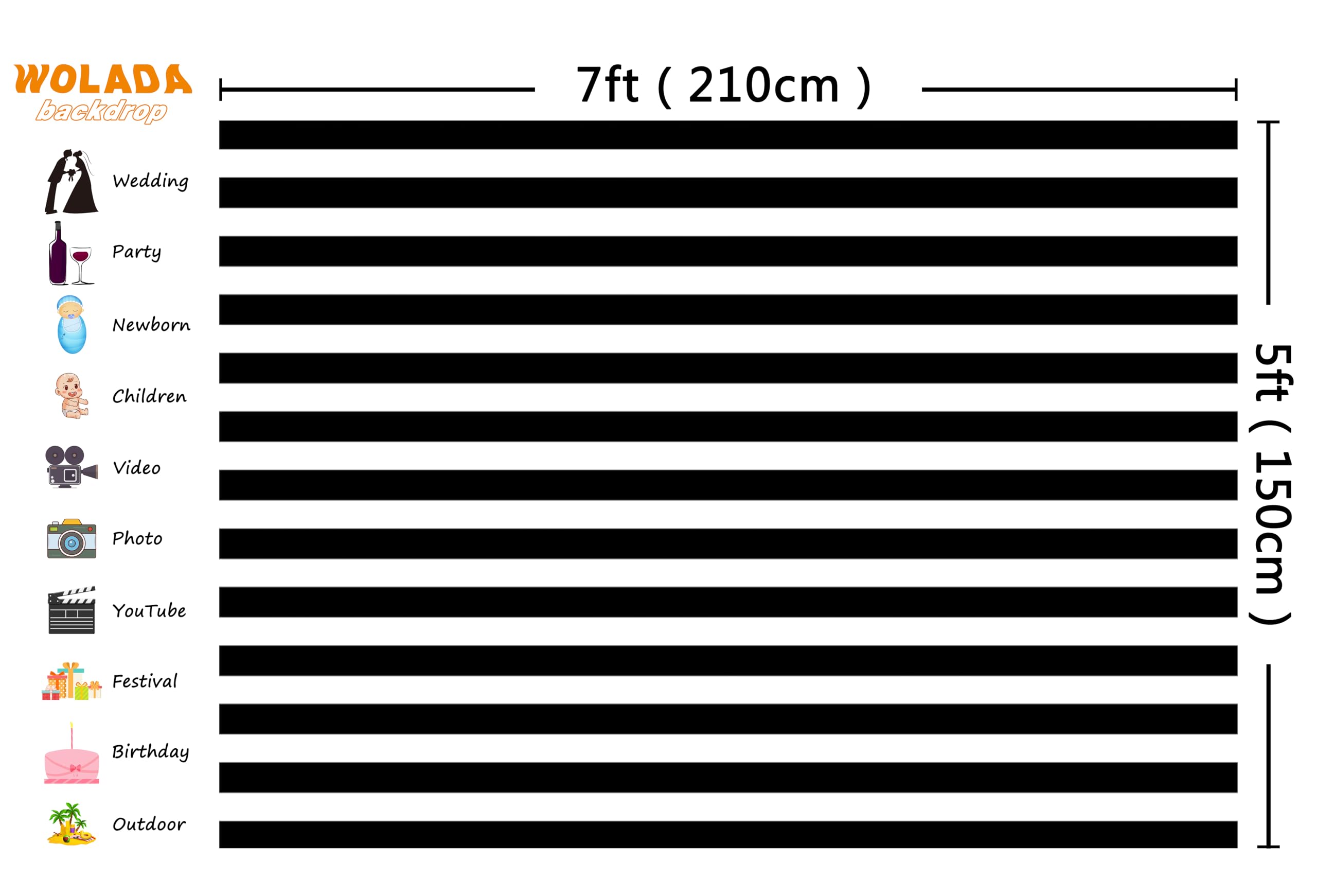 Wolada 7X5Ft Black And White Stripe Photo Backdrop Striped Photography Backdrop Birthday Party Photography Backdrop Wedding Deco