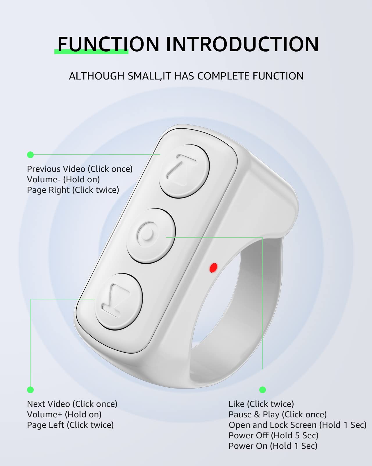 Tik Tok Bluetooth Remote Control Wireless Page Turner Tiktok Scrolling Control Rechargeable With Ring Design For Iphone Android Ipad Cell Phone (White)