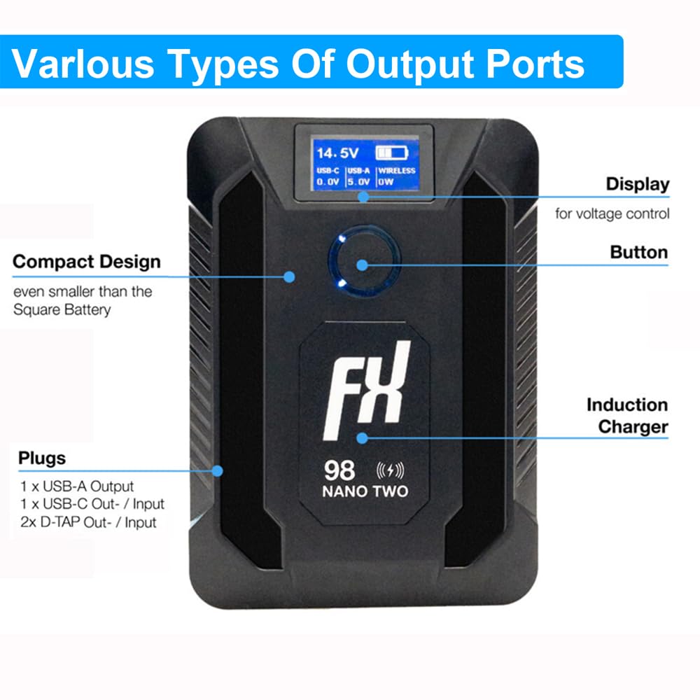 Fxlion Nano Two Upgrade V Mount Battery,98Wh 6800Mah 14.8V Rechargeable V Lock Battery With D Tap,Usb A,Usb C Ports For Smartpho