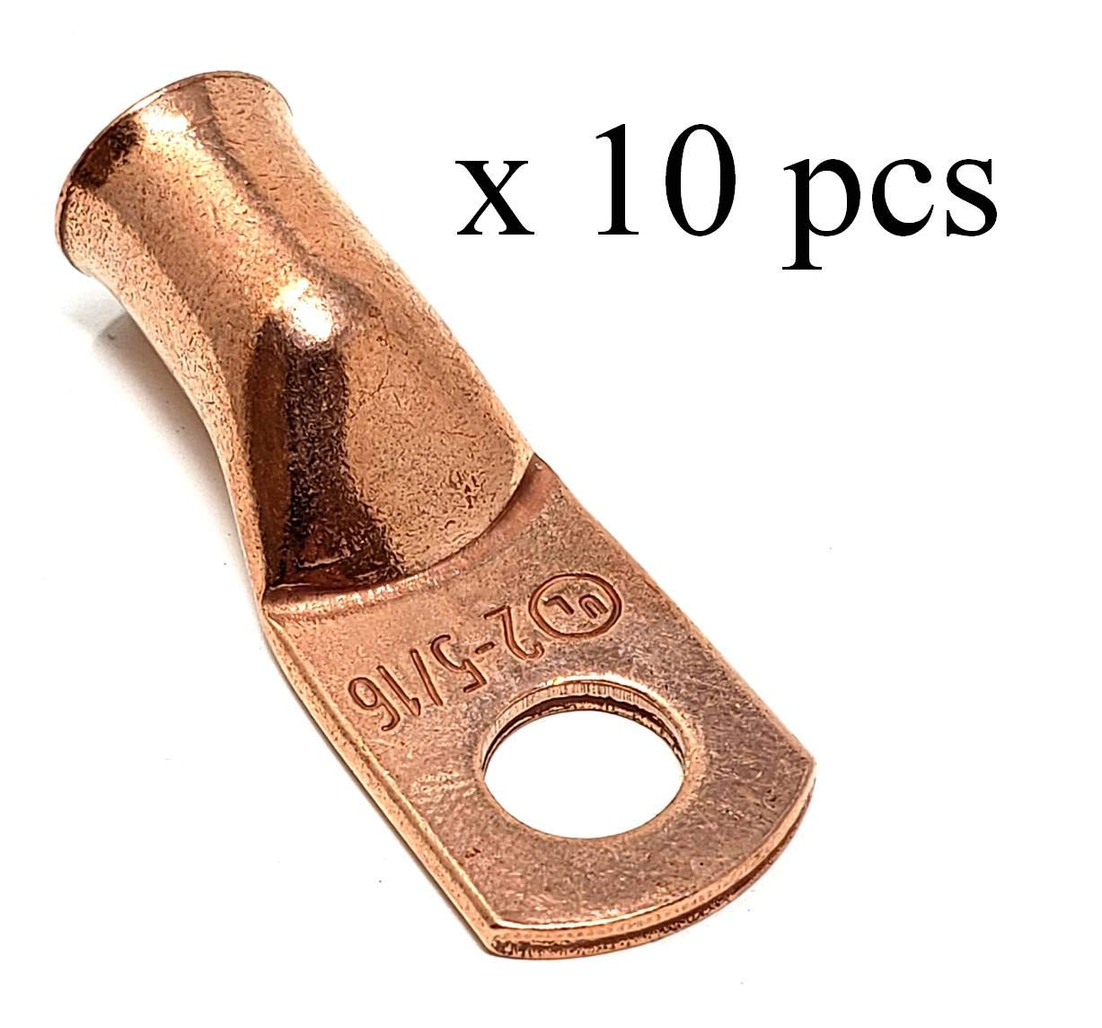 10 Pcs Wni 2 Gauge X 5/16 Pure Copper Battery Welding Cable Lug Connector Ring Terminals