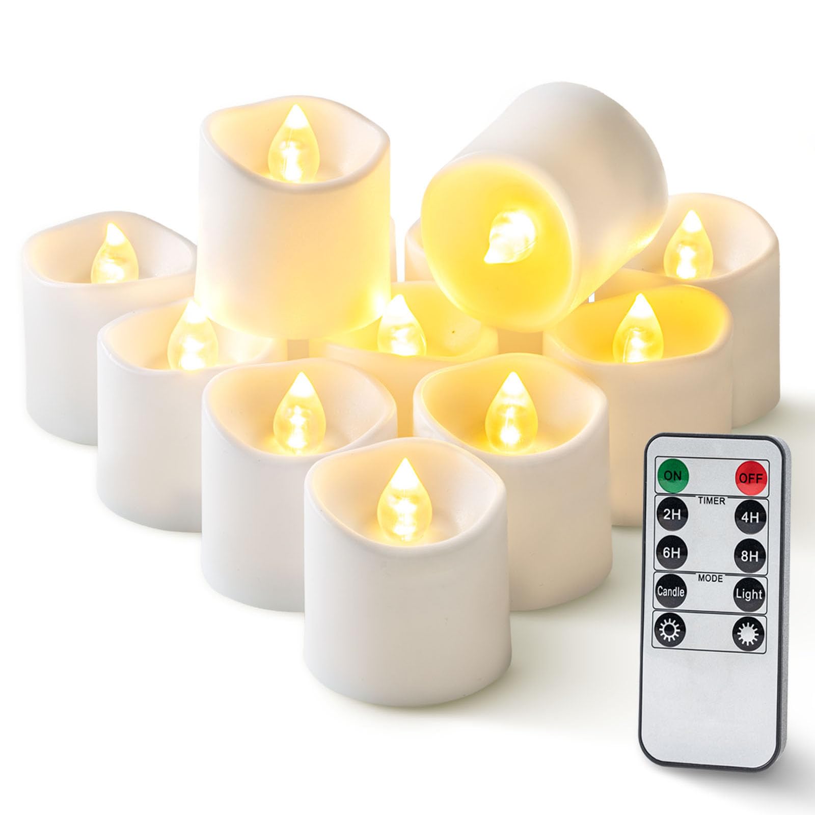 Homemory 12Pack 400+Hour Remote Control Flameless Candles, 2/4/6/8H Timer Led Votive Candles, Battery Operated Tea Lights For We