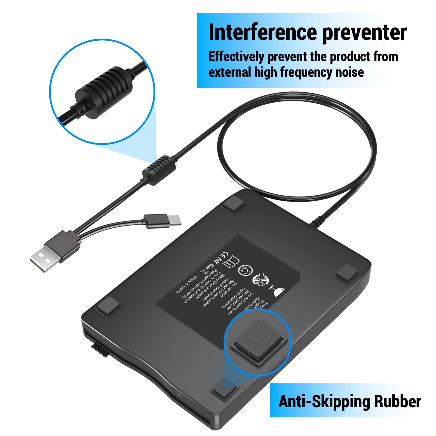 Wintale Usb Floopy Drive,Portable 3.5'' Usb External Floppy Disk Drive,Slim Plug And Play 1.44 Mb Fdd For Pc Windows 2000/Xp/Vis