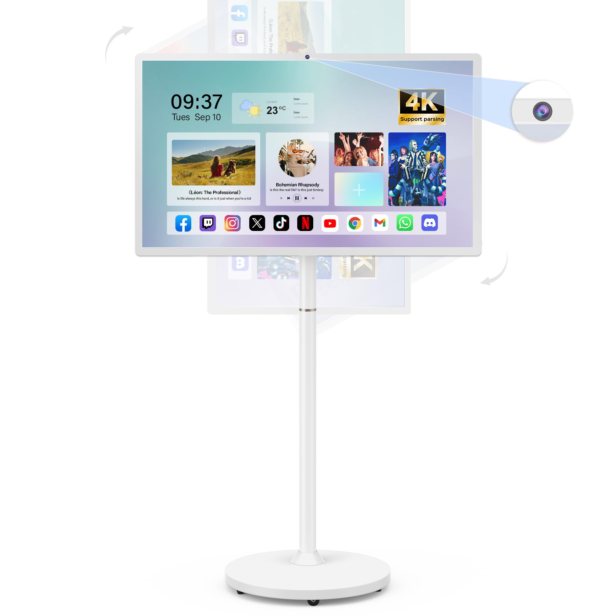 27-Inch Portable Smart Tv On Wheels With Touch Screen Monitor | 8G Ram +128G Storage | 8-Core Cpu Qualcomm | Built-In 8-10H Batt