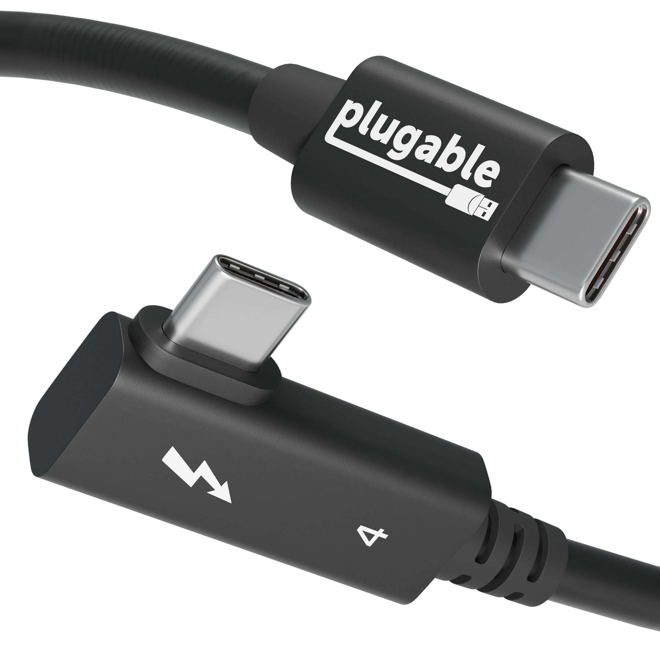Plugable Thunderbolt 4 Cable Right Angle 40Gbps with 240W EPR Charging, 8K Display, Intel Certified 2.6 Feet (80CM) Compatible w