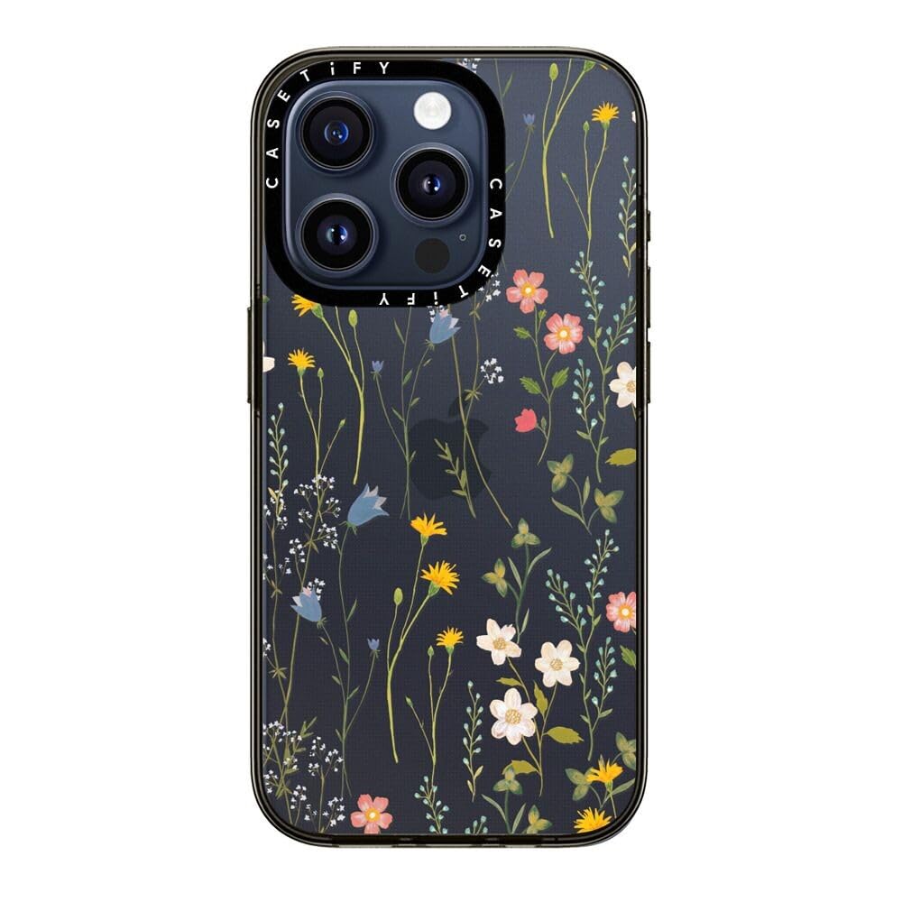Casetify Compact Iphone 15 Pro Case [2X Military Grade Drop Tested / 4Ft Drop Protection]   Dreamy Floral Pattern   Clear Black