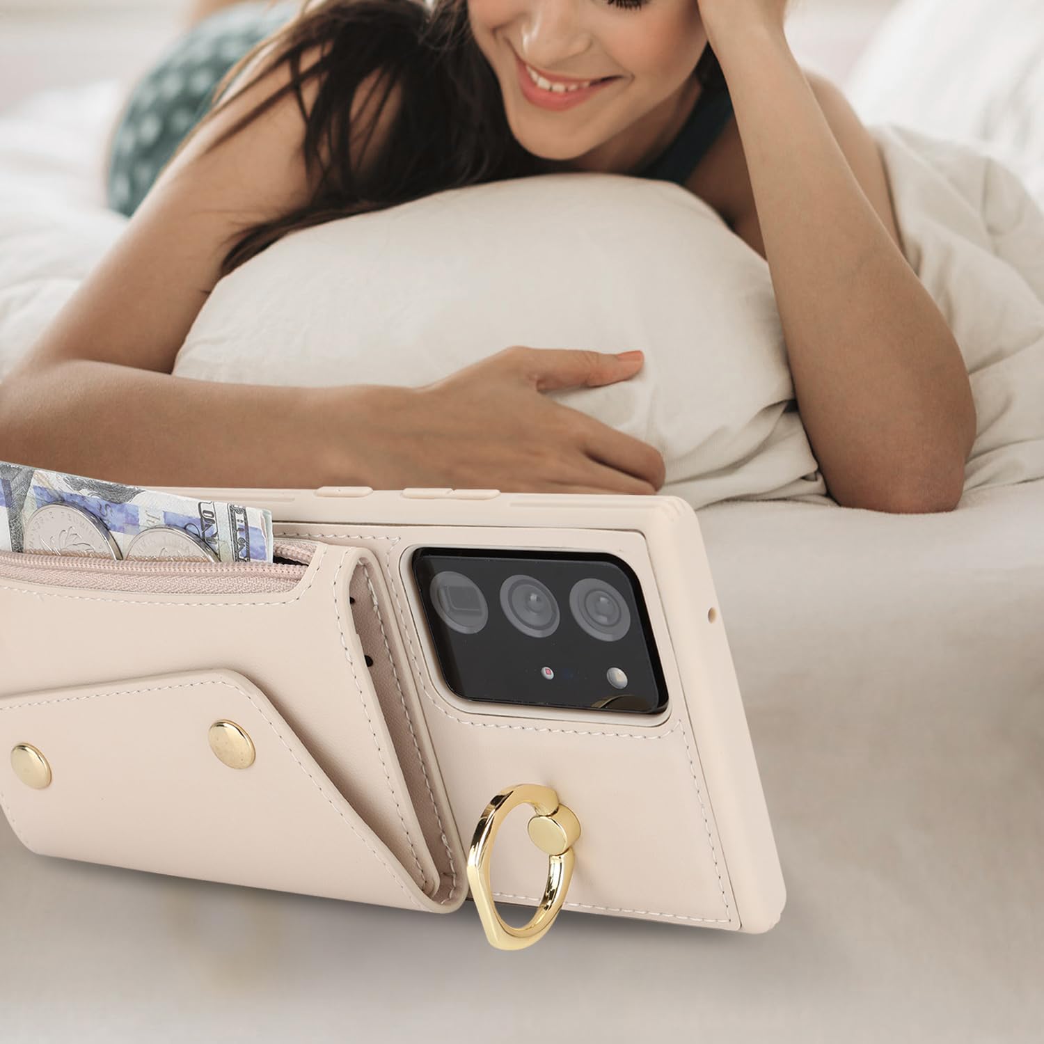 Lipvina For Samsung Galaxy Note 20 Ultra Case With Card Holder And Strap - Zipper Pocket,Crossbody Lanyard Strap,Credit Card Hol