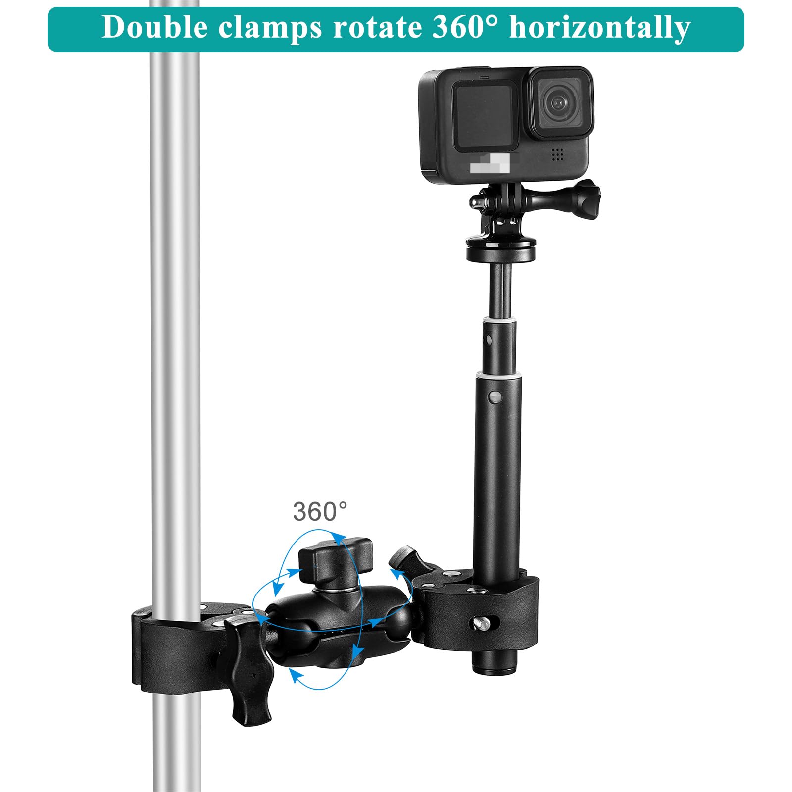 Super Clamp Double Camera Clamp Umbrella Clamp, With 360� Double Clamp Magic Arm Double Ball Head Adapter For Umbrella, Pole, Desktop, Strollers, Motorcycle, Photo Studio Light Stand, Photo Boom Stand