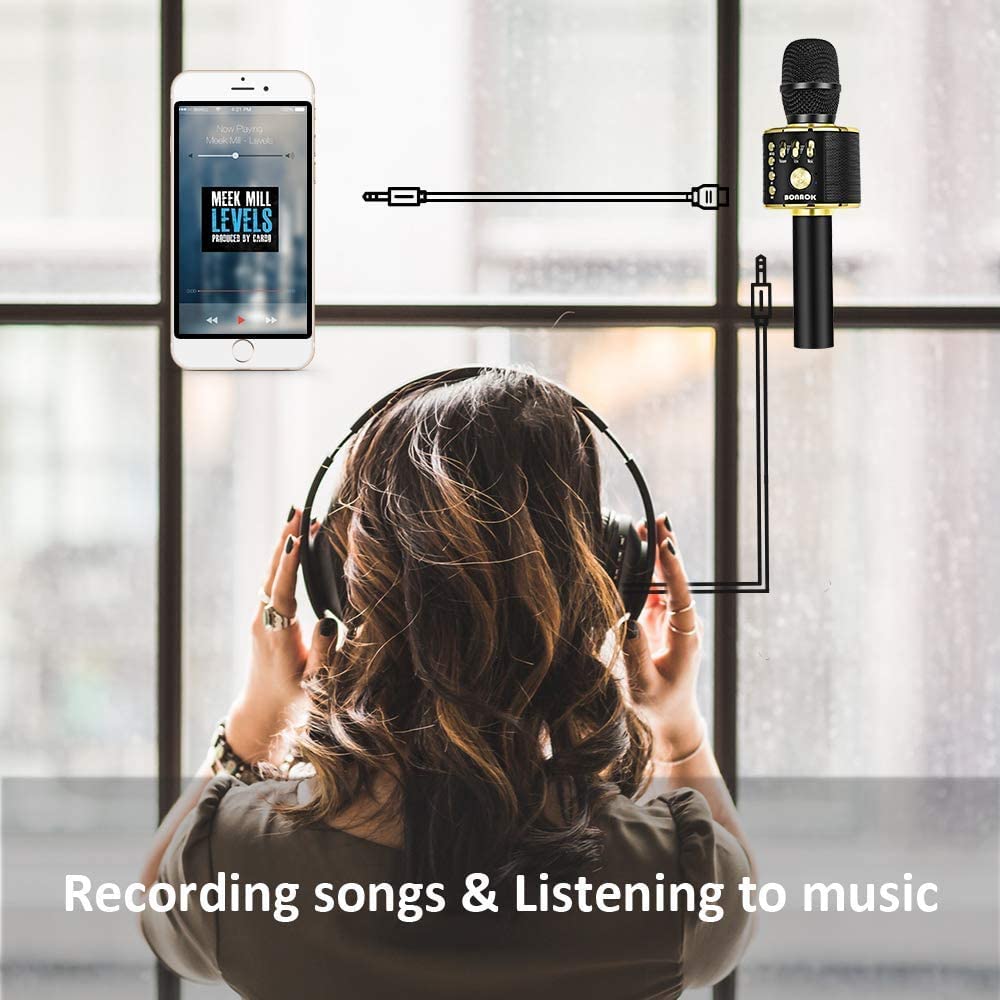 Bonaok Karaoke Microphone Bluetooth Wireless, Portable Karaoke Machine Mic Speaker For Kids And Adults Home Party Birthday(Black