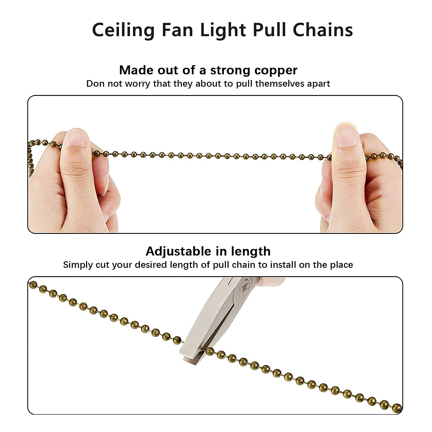 Ceiling Fan Pull Chain Set - 4 Piece Bulb And Fan Pattern Extension Pendant, 12 Inch Extender With Ball Connector (Antique Bronz